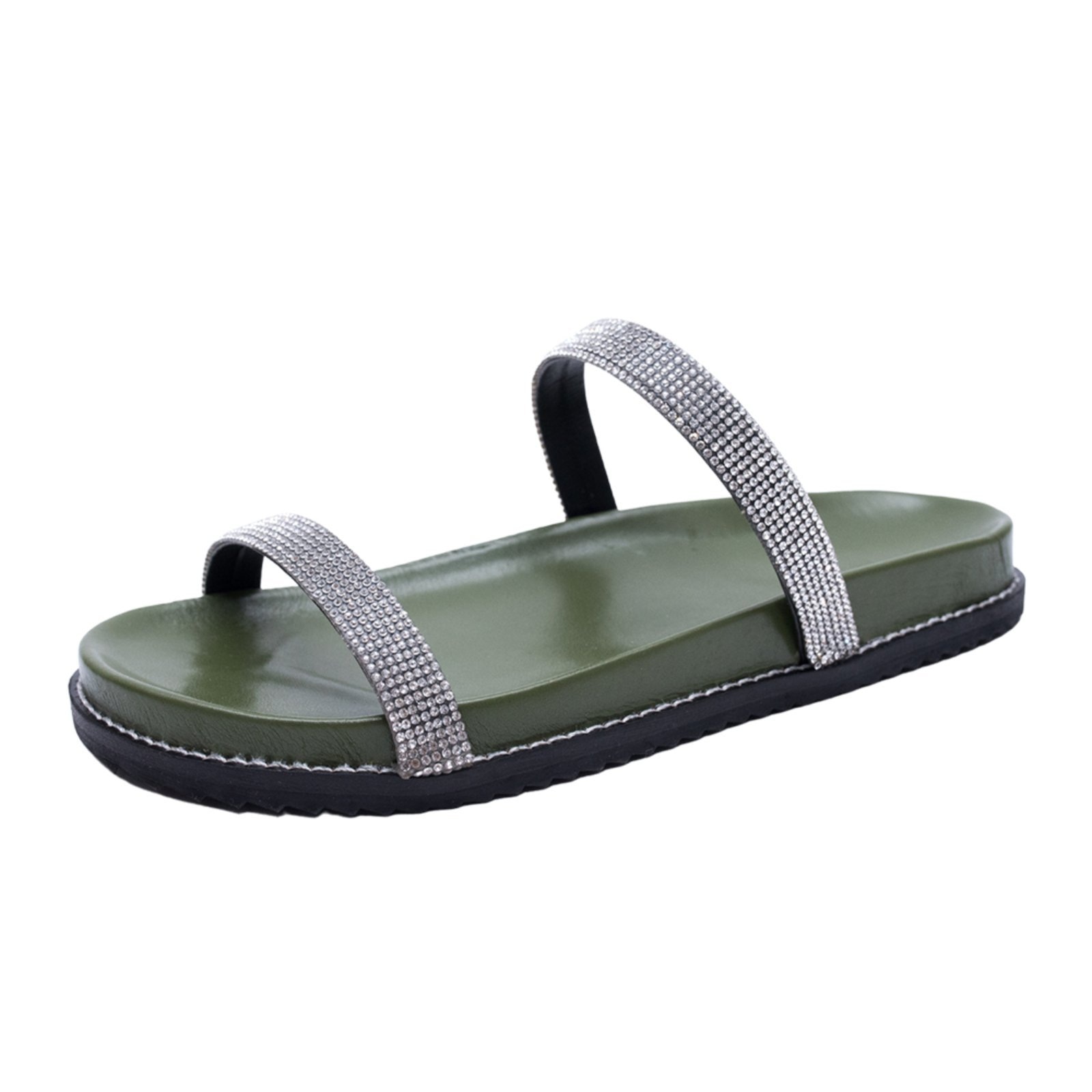 Imagem principal Papete Sandalia Rasteira Flat Manta de StrassTellini Store TELLINI STORE verde militar