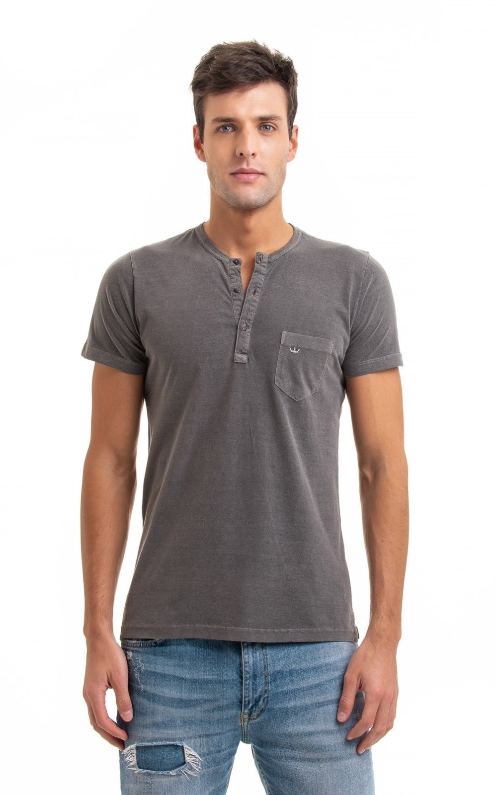 Imagem principal Camiseta Henley Aburguesia Slim Fit Grafite Alfaiataria Burguesia cinza