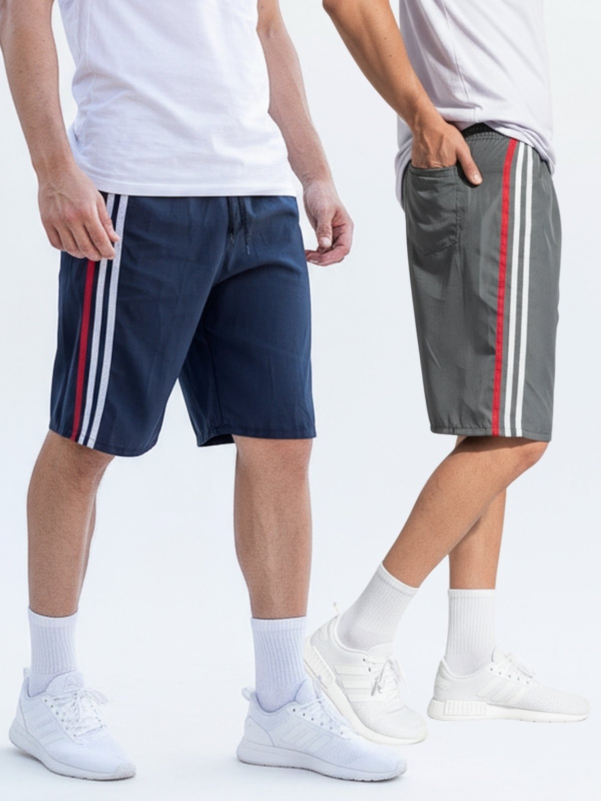 Imagem principal KIT 2 Bermudão Popular Masculino KS Tactel Listra Lateral Esporte Frent's azul/azul marinho/cinza/grafite