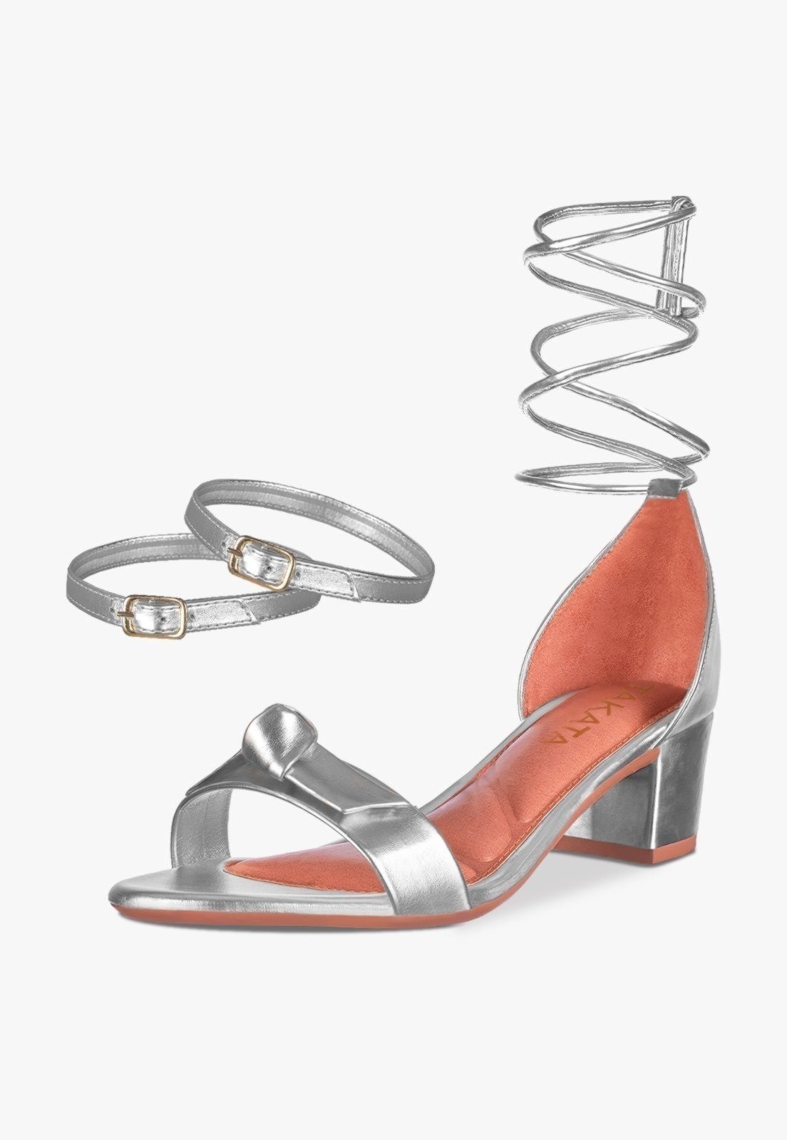 Imagem principal Sandália Feminina Salto Quadrado Grosso Bloco Baixo Tira Laço Nó Metalizado TAKATA BY RAFAEL TAKATA prata