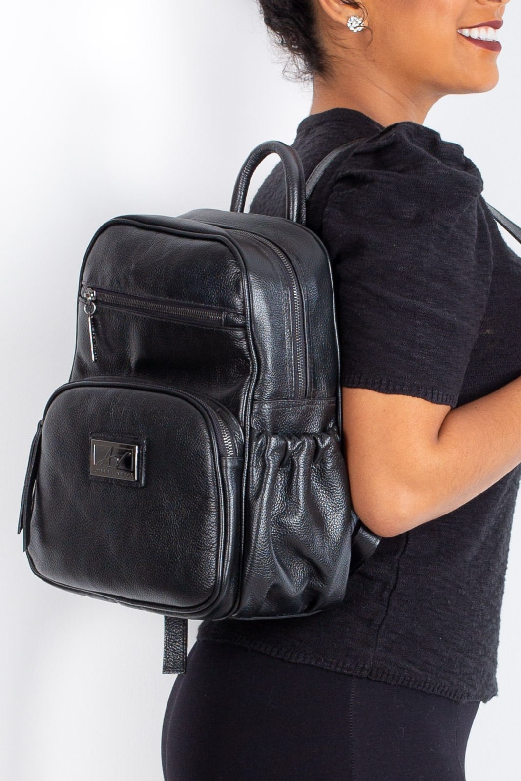 Imagem principal Mochila pequena de couro liso metais grafite Zoey Andrea Vinci preto