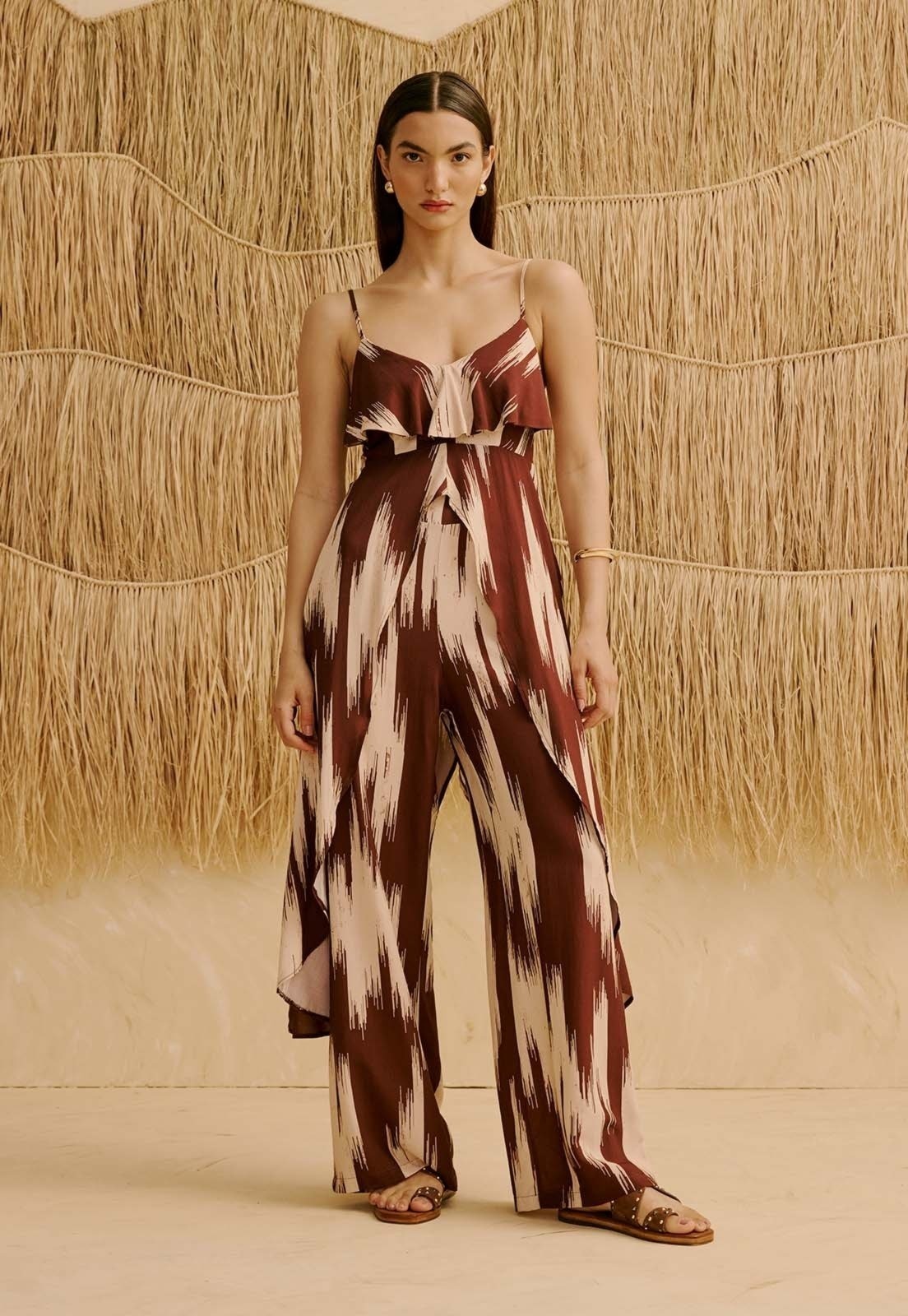 Imagem principal Calça Reta Estampada Amantani CaCay marrom