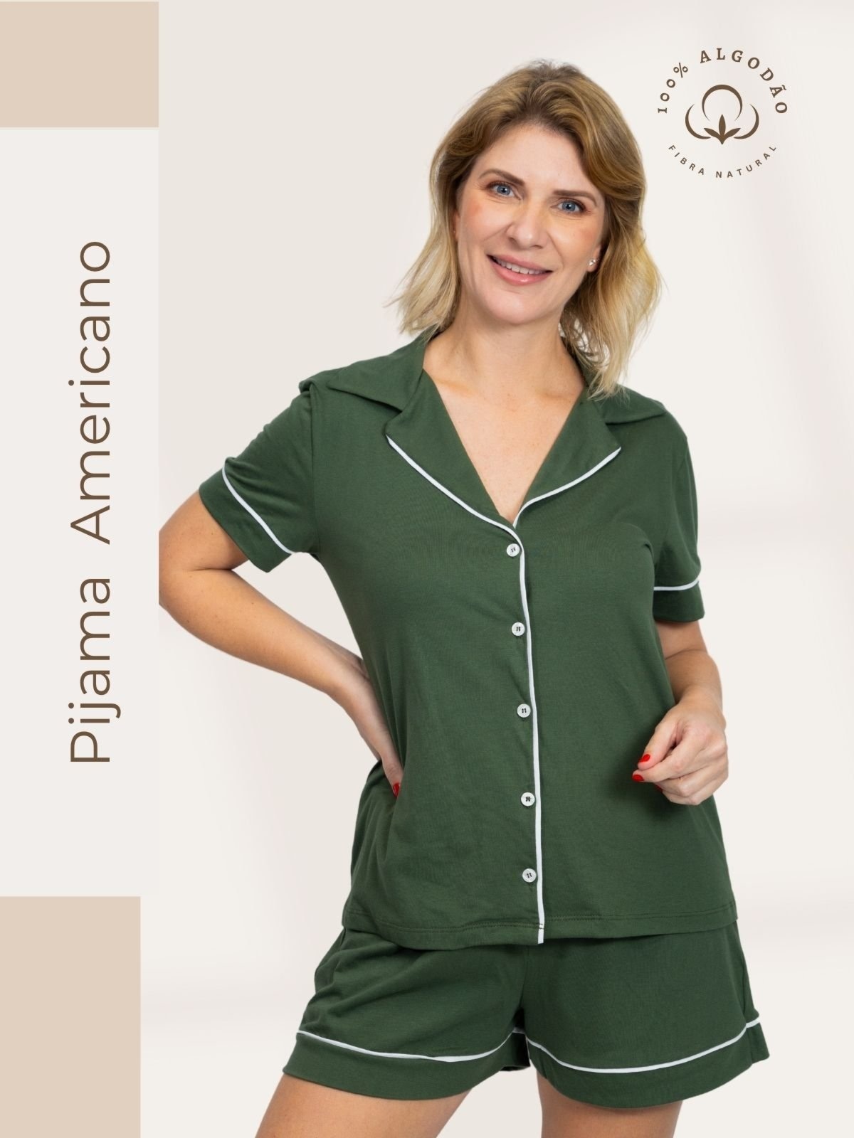 Imagem principal Pijama Piante Algodão Feminino Americano Curto Piante verde militar