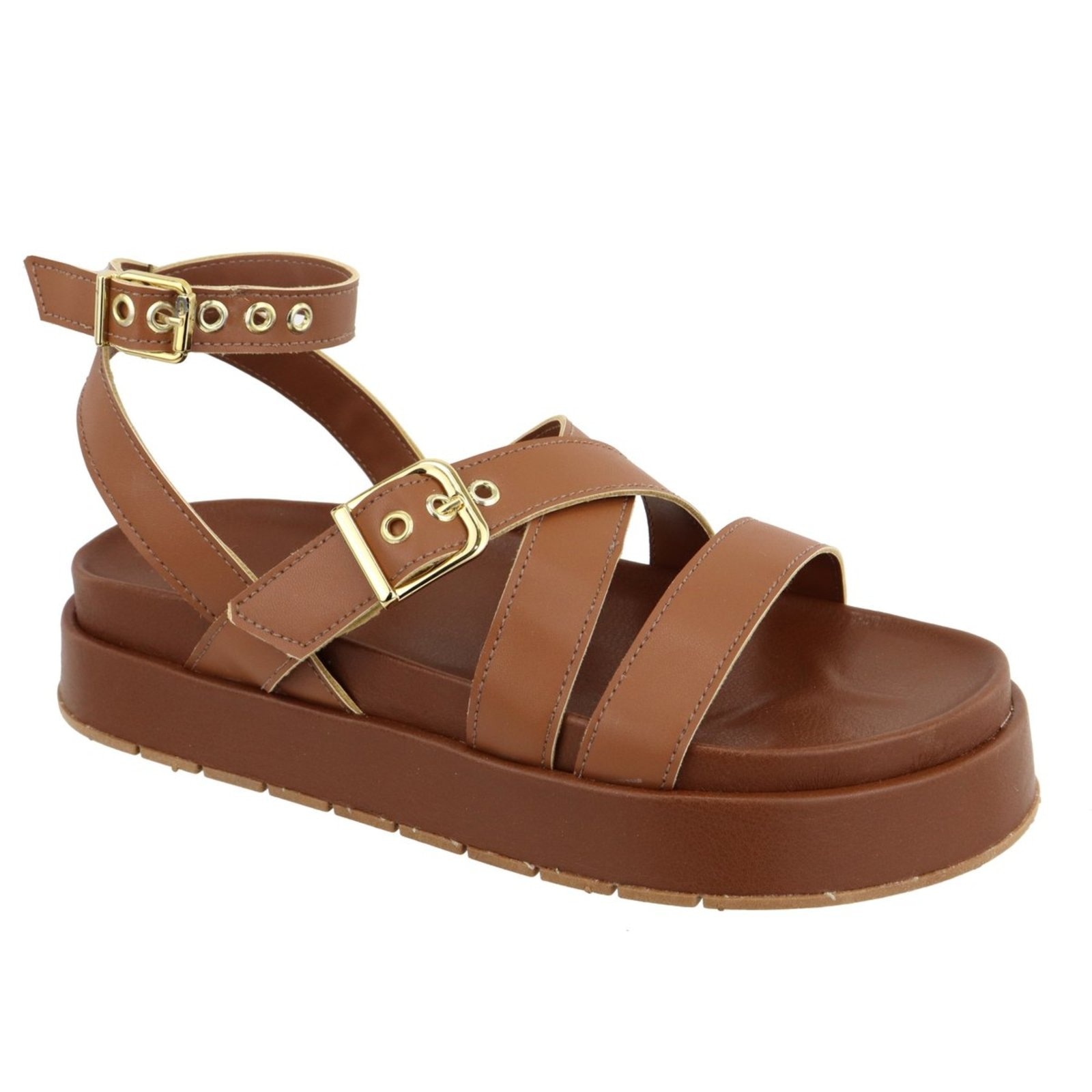 Imagem principal Sandalia Papete Flatform Feminina Tiras Sola Alta TELLINI STORE caramelo
