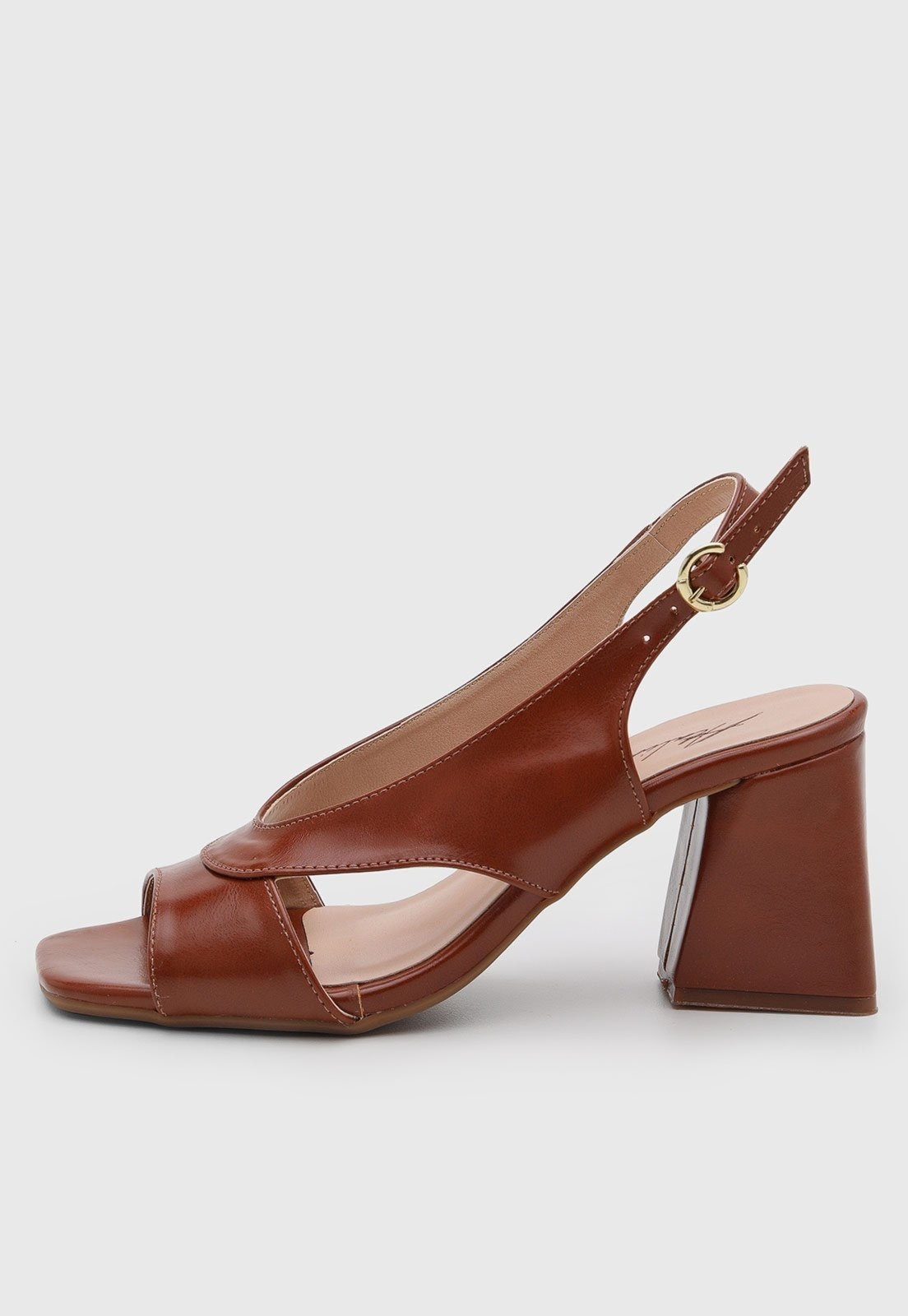 Imagem principal Sandália Salto Geométrico Feminina Atalia Shoes Madrid New Whisky Tiras Atravessadas Slingback Tendência 2026 Atalia Shoes marrom