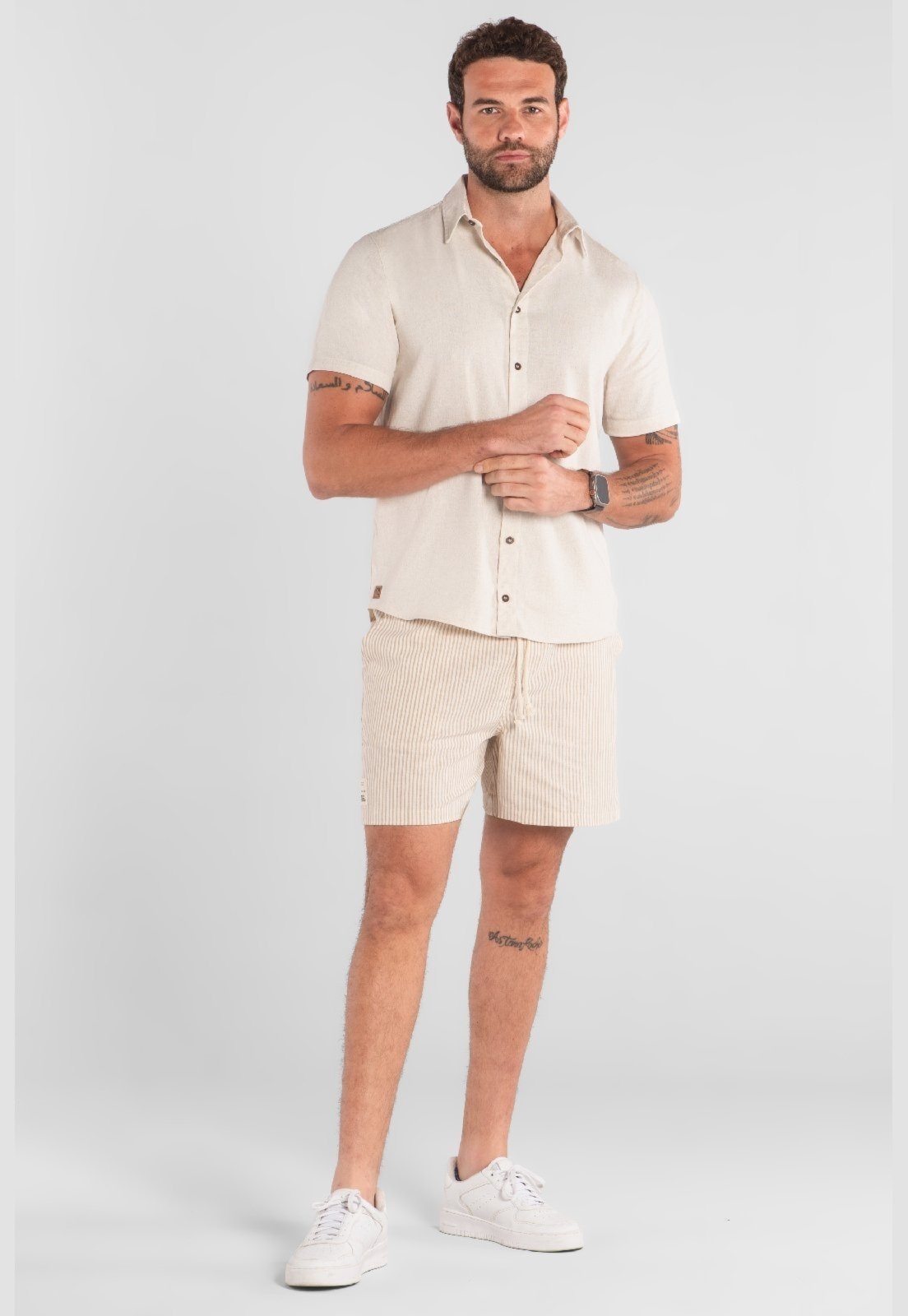 Imagem principal Bermuda Listrada em Algodão The Philippines The Philippines marrom