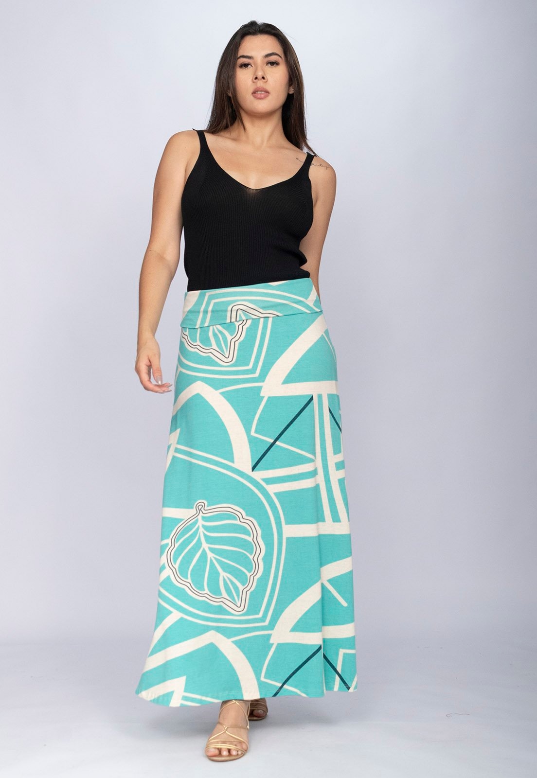 Imagem principal Saia CabanaFree Longa Malha SAZ Estampa Aqua Flora Cabanafree azul aqua