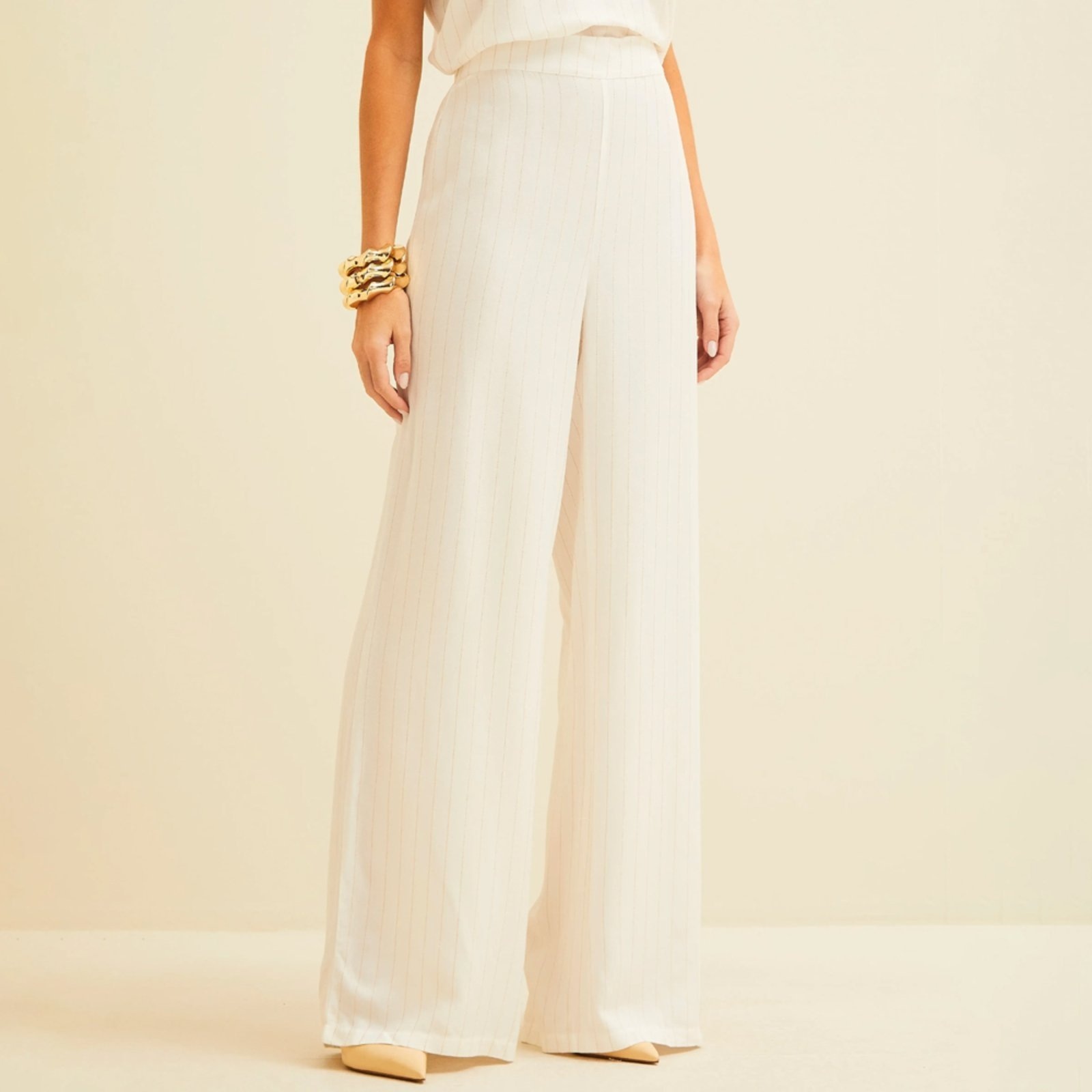 Imagem principal Calça Forum Listrada Metalizada Ve26 Off White Feminino Forum amarelo white