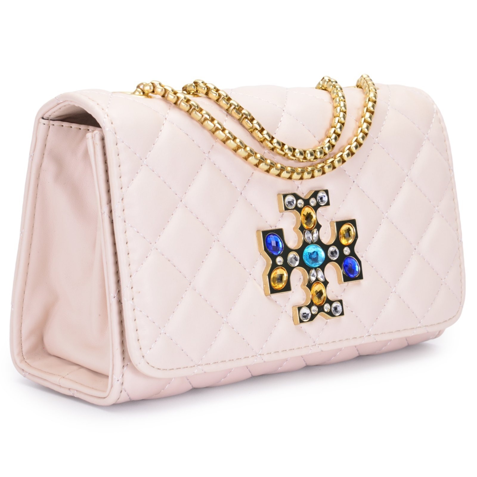 Imagem principal Bolsa Transversal Feminina Clutch Media Pedraria Bordada Elegante Marfim Rute Paula bege