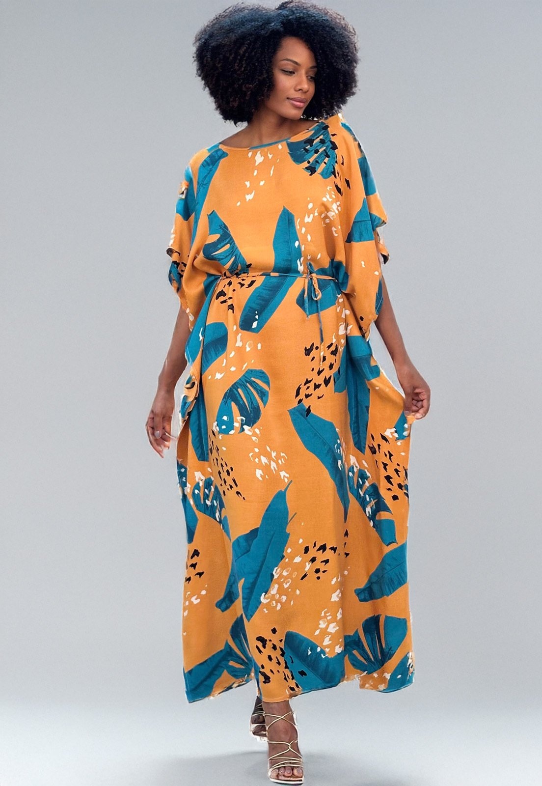 Imagem principal Vestido Amazonia Vital Kaftan Viscose Longo Estampa Aurora Botânica Amazonia Vital azul/estampado/laranja