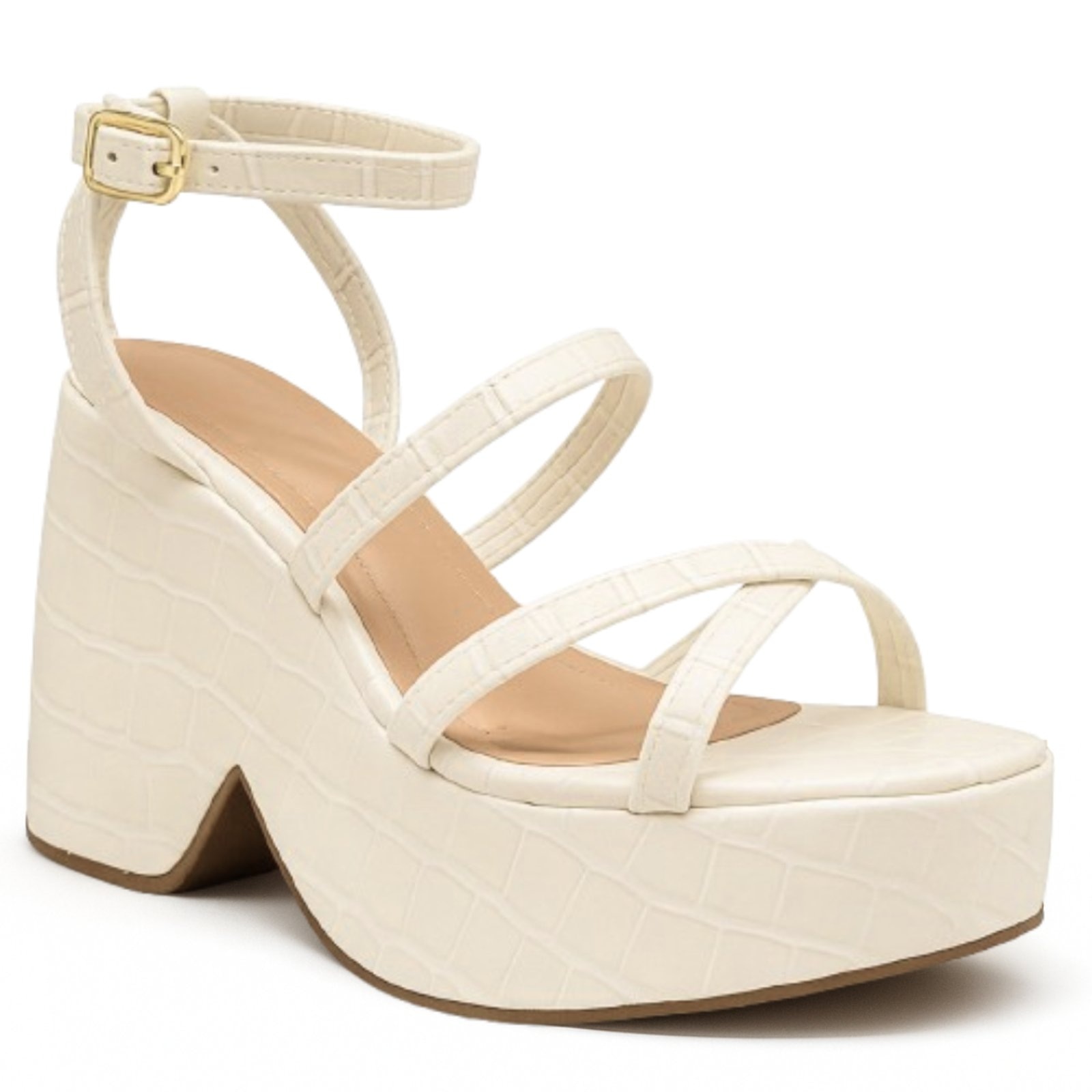 Imagem principal Sandália Feminina Meia Pata Tiras Salto Bloco Croco Off White 194002 Sete Sales branco white