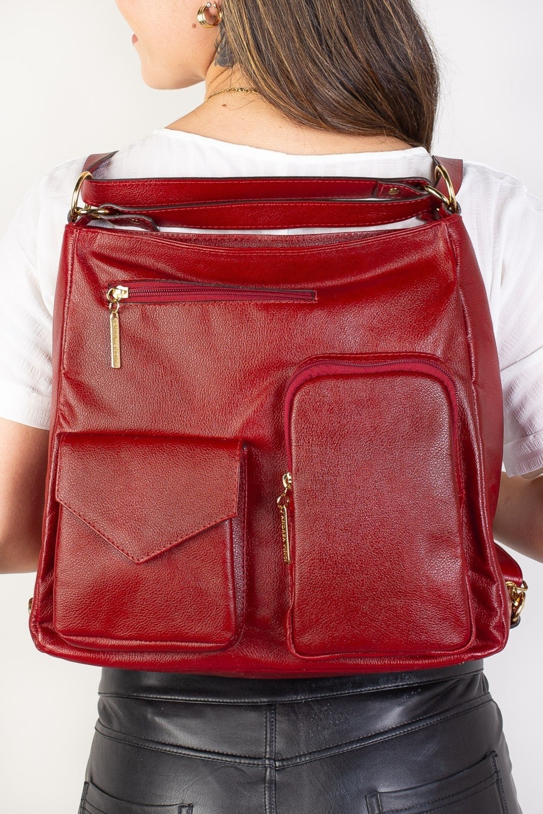 Imagem principal Bolsa Andrea Vinci Mochila De Couro Liso Érica Andrea Vinci vermelho