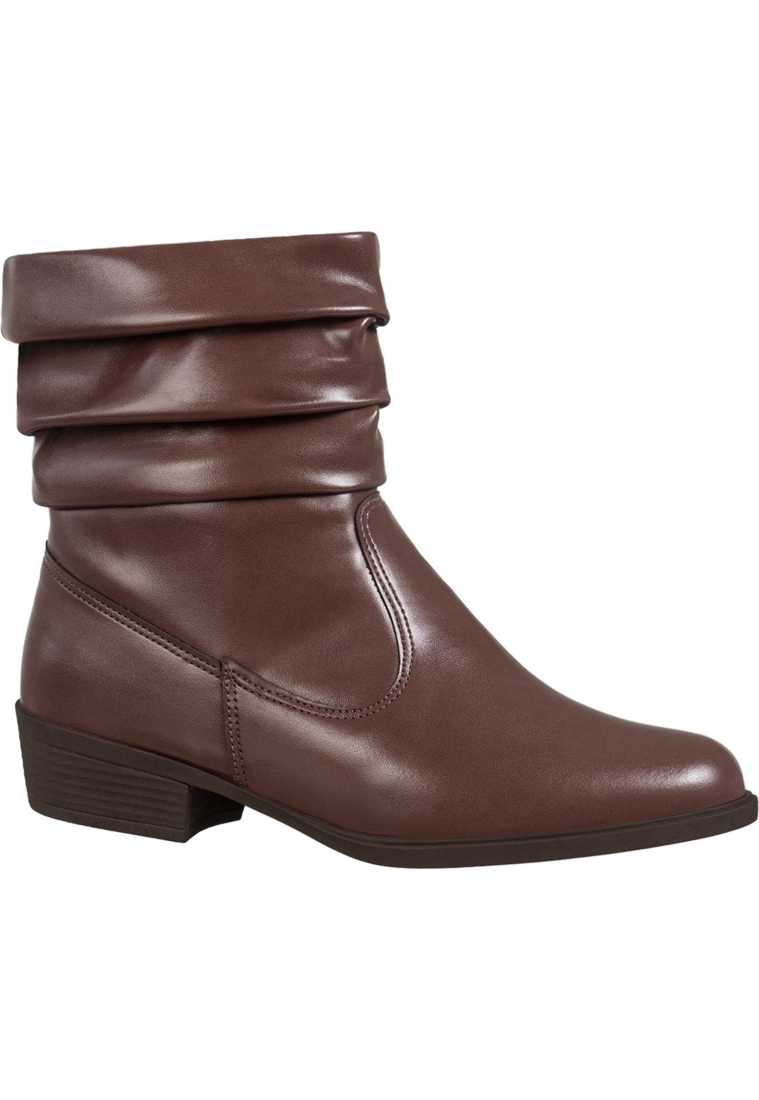 Imagem principal Bota Feminina GiGiL Bico Arredondado Franzido Plissado Cano Curto Salto Baixo Terra Gigil marrom