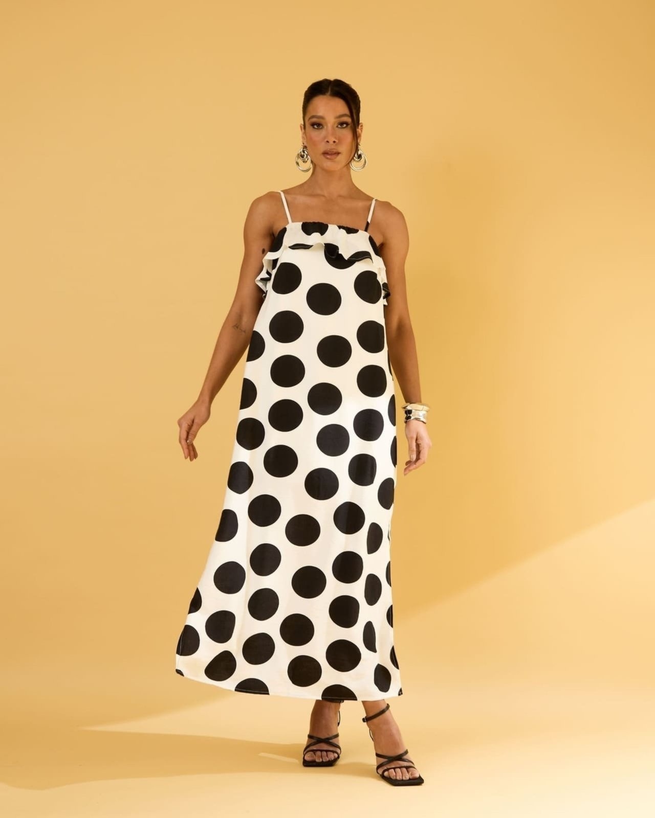 Imagem principal Vestido Poá Feminino Midi Com Alça Casual Branco Lemier Collection LEMIER off-white