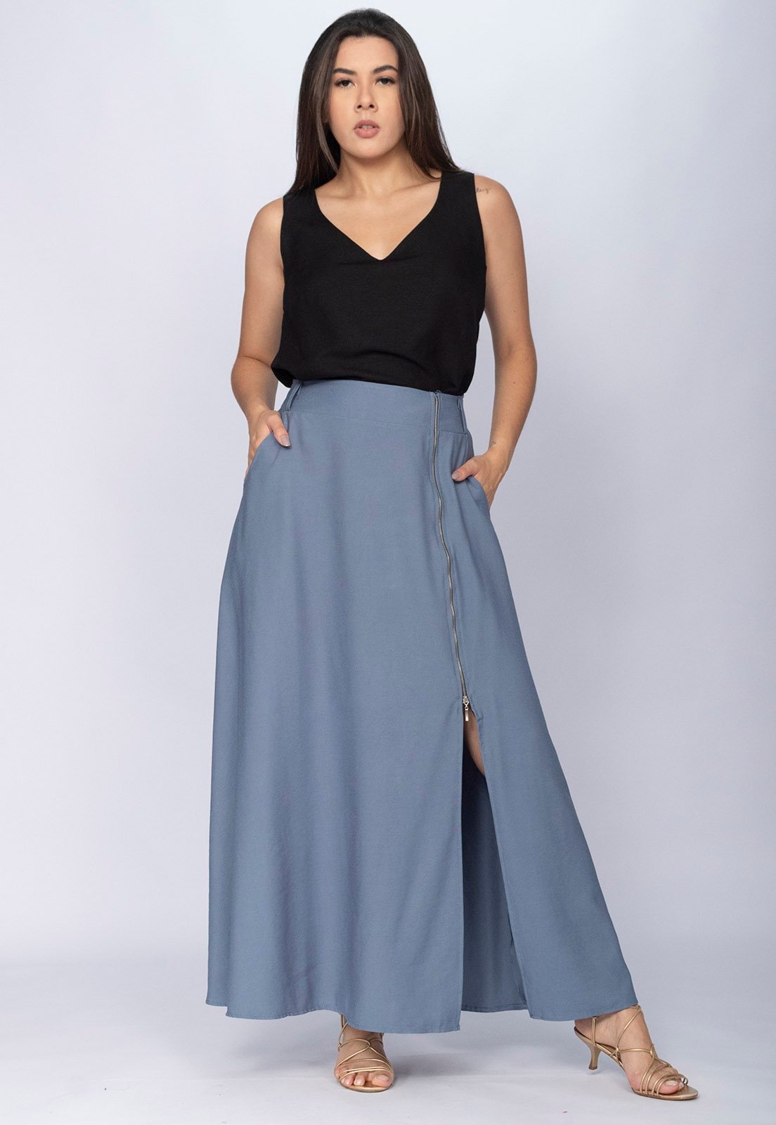 Imagem principal Saia Amazônia Vital Midi com Zíper Jeans Amazonia Vital azul