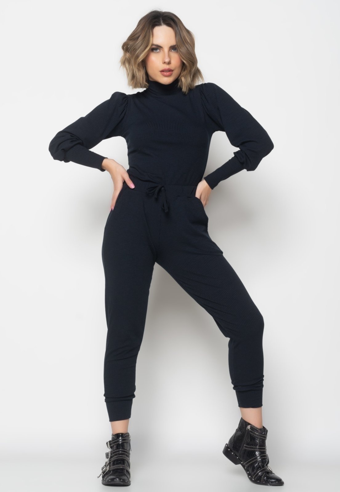 Imagem principal Conjunto Comfy Com Blusa Princesa Manga Longa e Jogger Canelado Salvatore Fashion Salvatore Fashion preto