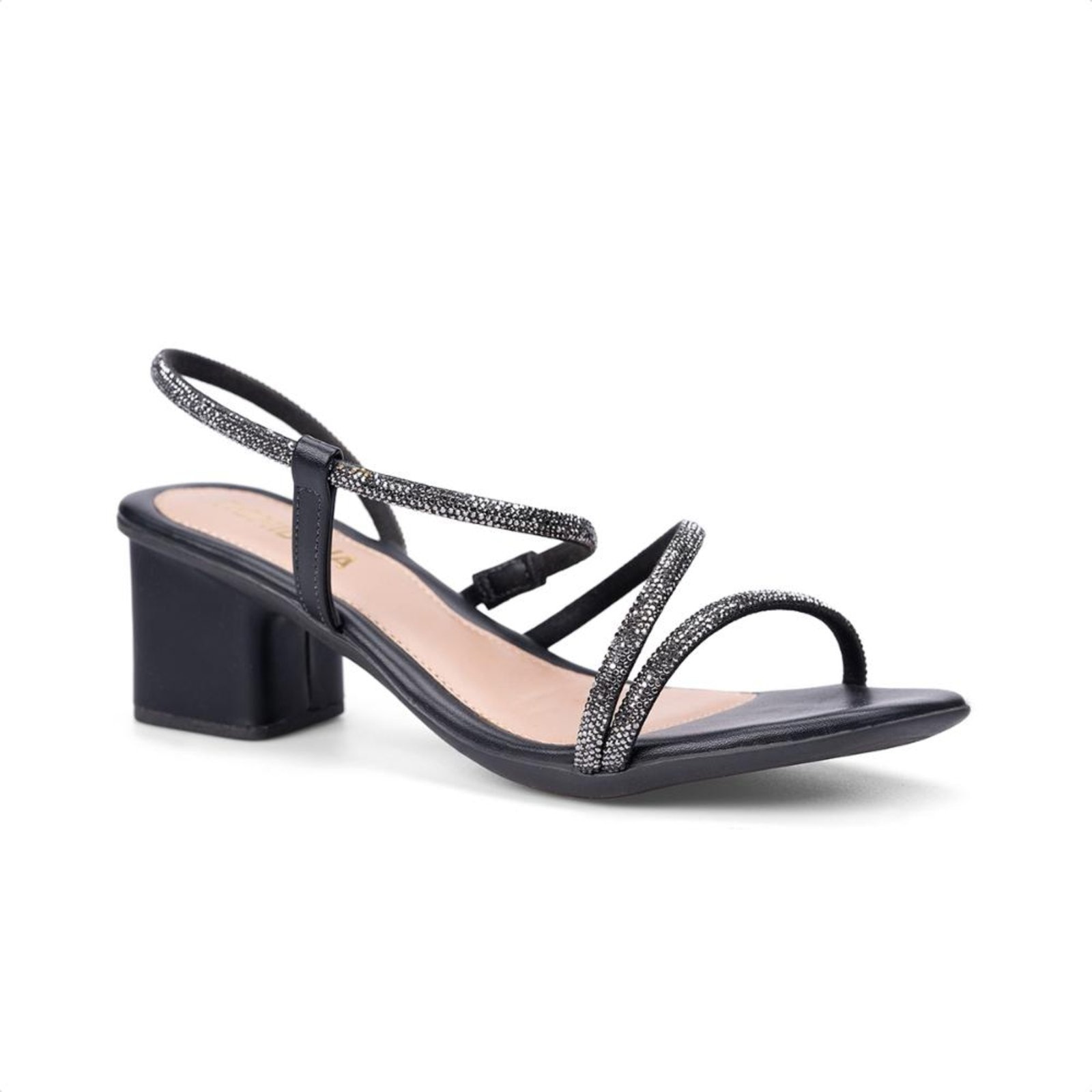 Imagem principal Sandália Feminina Preta Tiras Strass De Amarração Salto Bloco Domidona preto