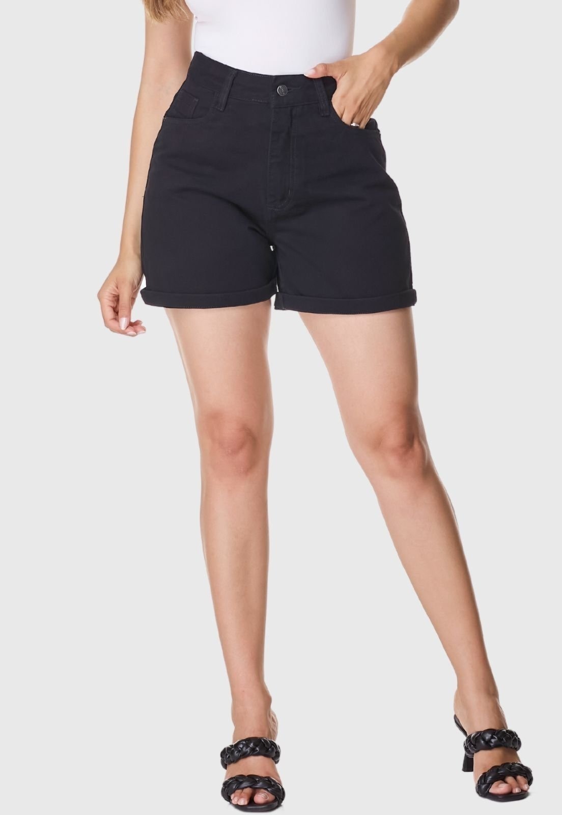 Imagem principal Shorts Basico Feminino Mom Cintura Alta Em Sarja HNO Jeans preto