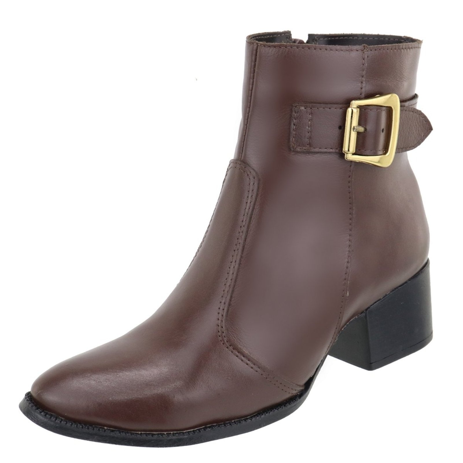 Imagem principal Bota em Couro Feminina Salto Cano Baixo Fivela Bico Fino Chocolate TELLINI STORE marrom