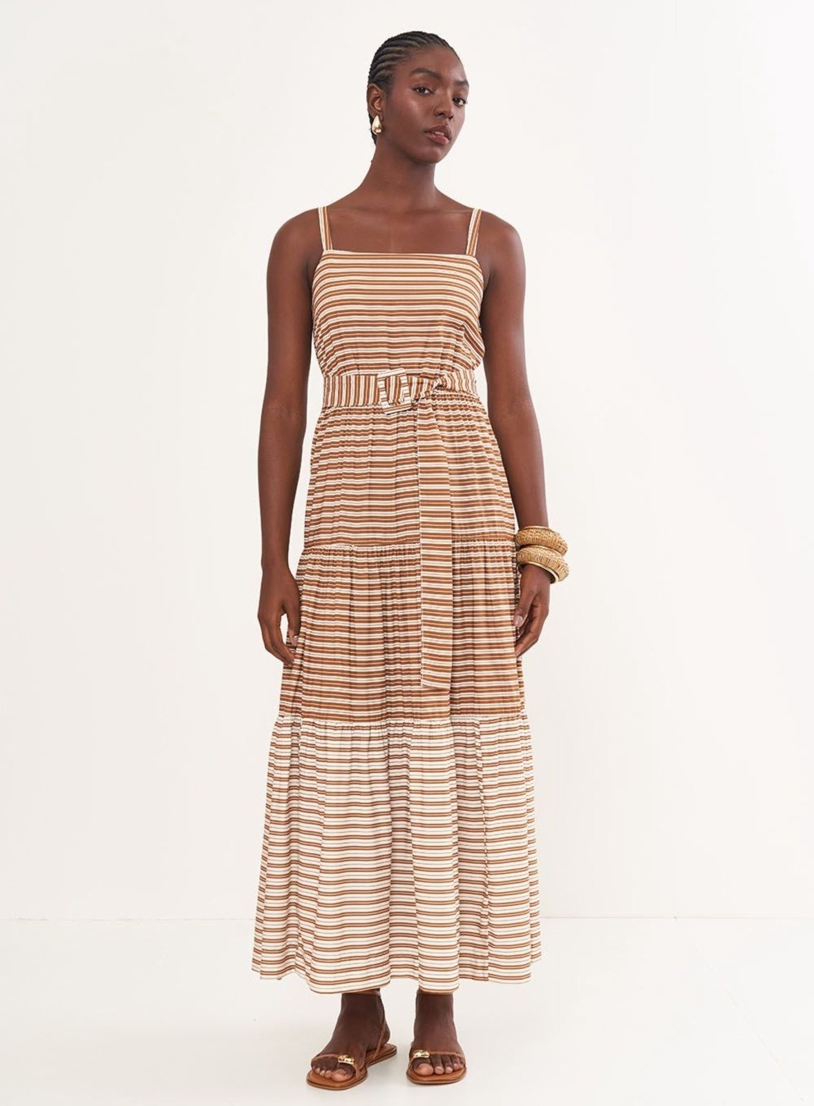 Imagem principal Vestido Longo Listrado Acinturado Colcci Colcci bege