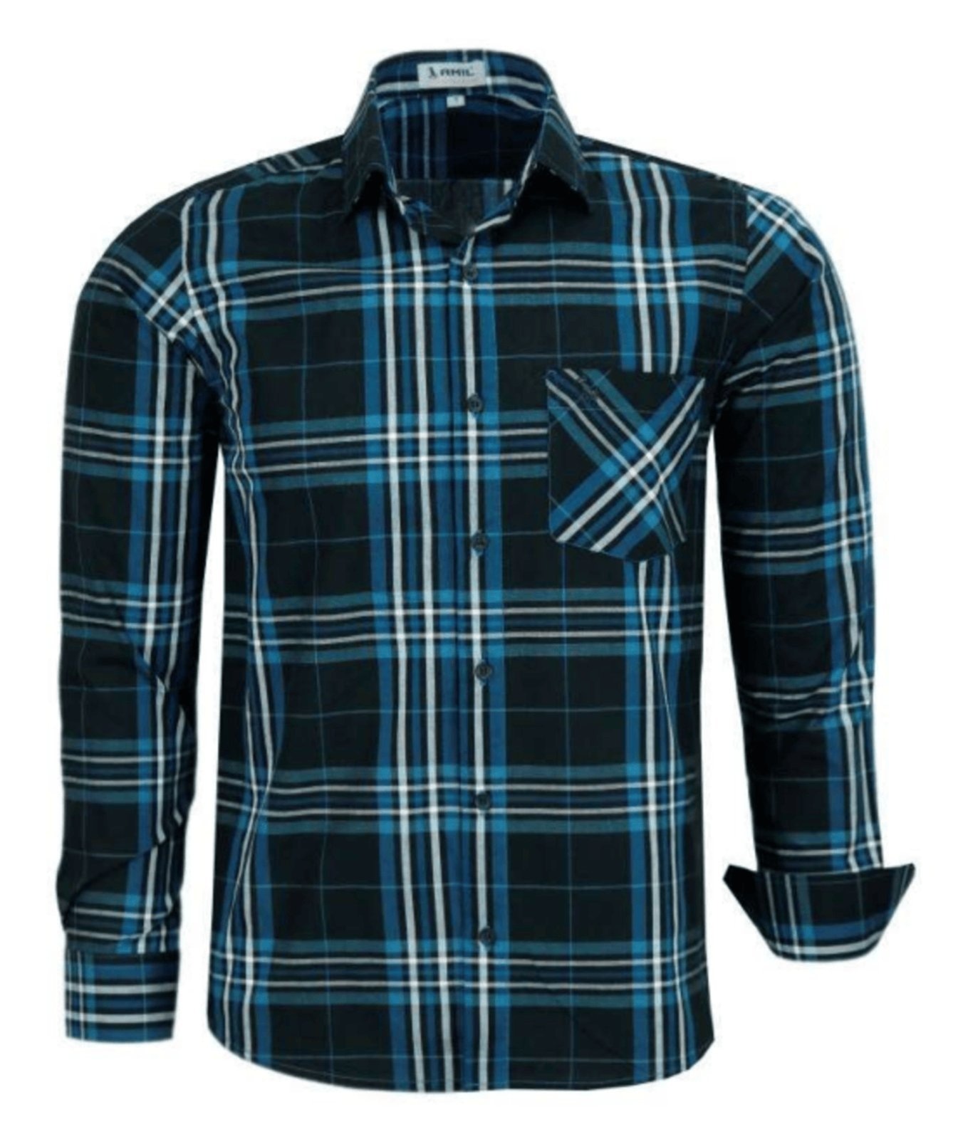 Imagem principal Camisa Social Amil Infor Comfort Xadrez Algodão Macia Fácil de Passar Luxo Cor02 Amil preto/verde