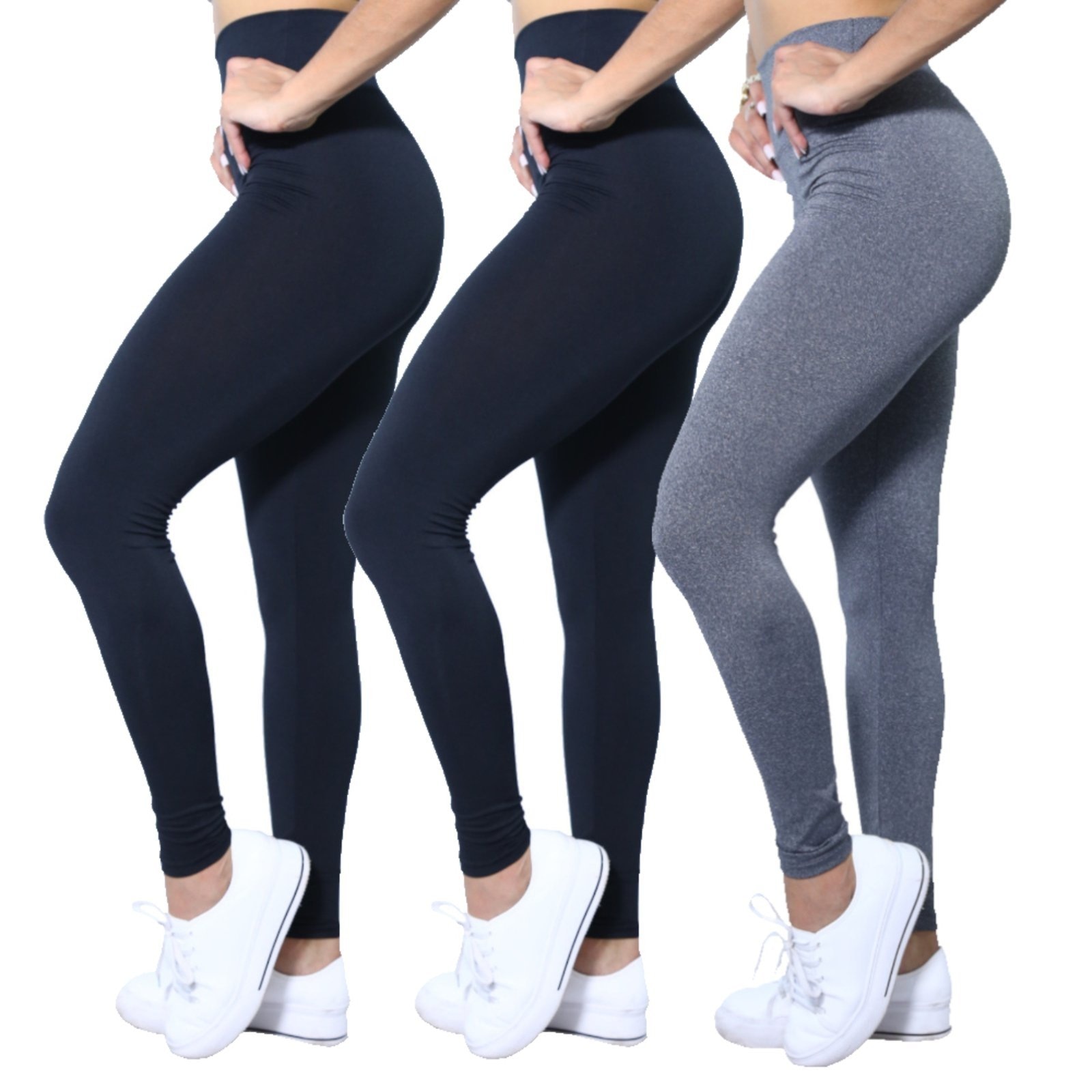 Imagem principal Kit 3 Calças Legging Heide Ribeiro Suplex Cintura Alta Heide Ribeiro cinza/preto