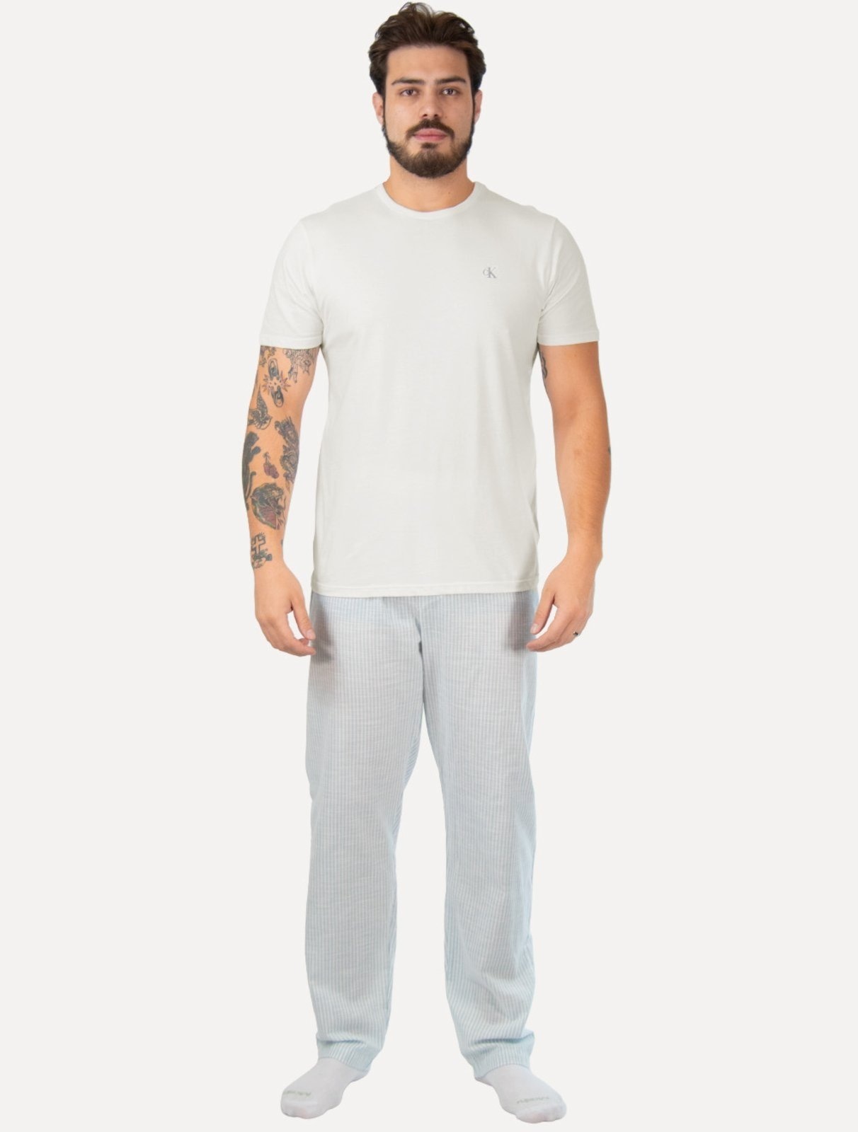 Imagem principal Pijama Calvin Klein Calça 1996 Fashion Stripe Off / Azul Claro Calvin Klein off-white azul