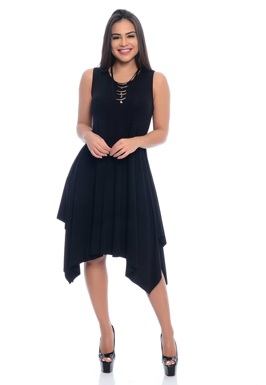 Imagem principal Vestido Midi Sem Manga Assimétrico Decote Redondo B'Bonnie Mabel BBonnie preto