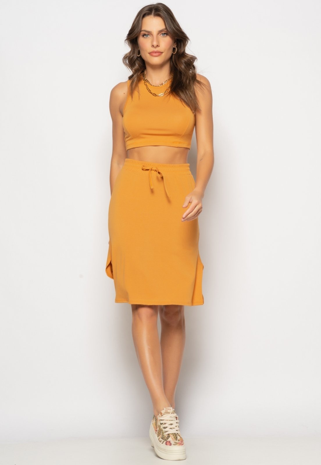 Imagem principal Saia Midi Com Fenda Malha Salvatore Salvatore Fashion caramelo