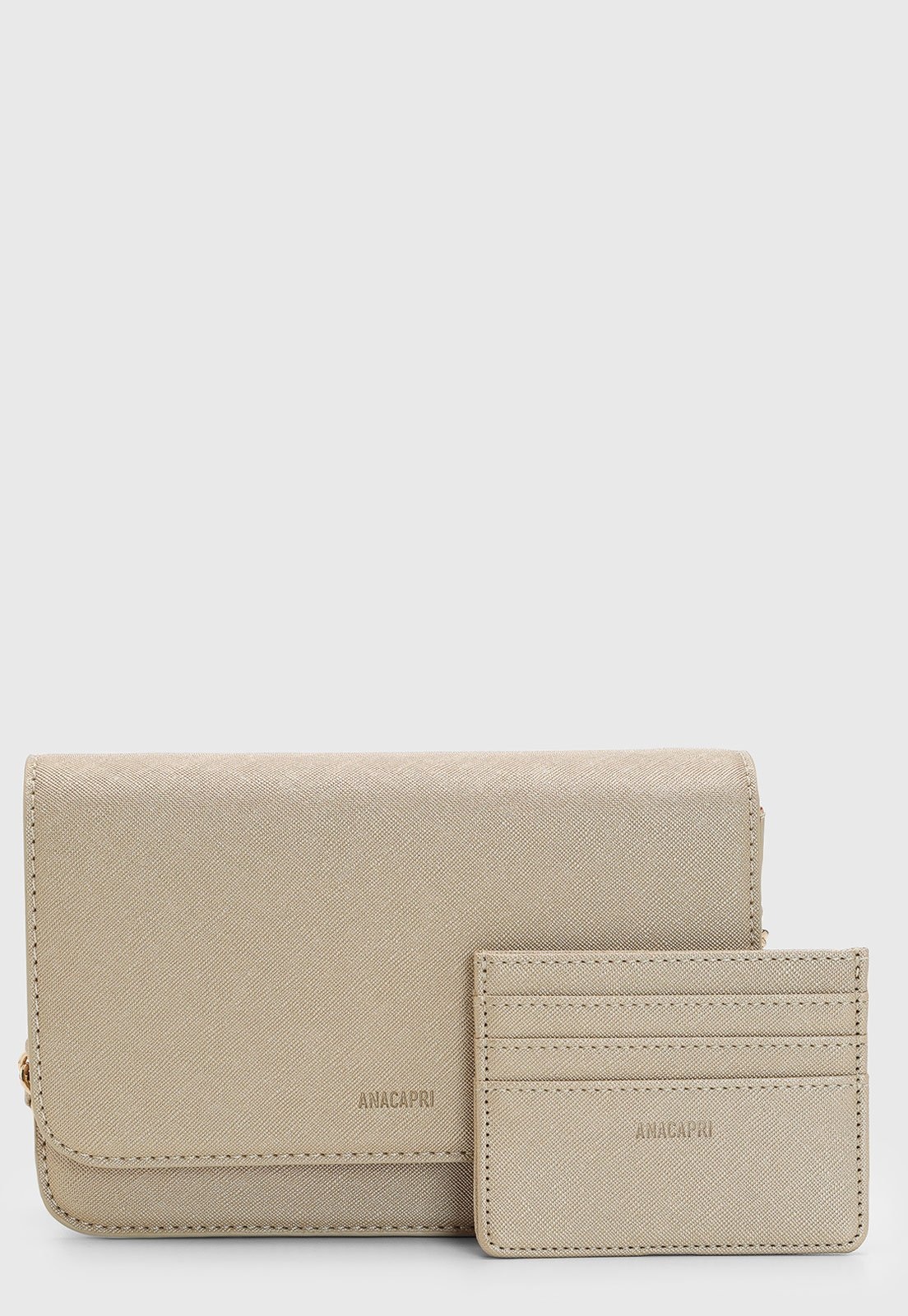 Imagem principal Kit Bolsa e porta cartão Feminina Anacapri Pequena Alça Corrente Anacapri bege