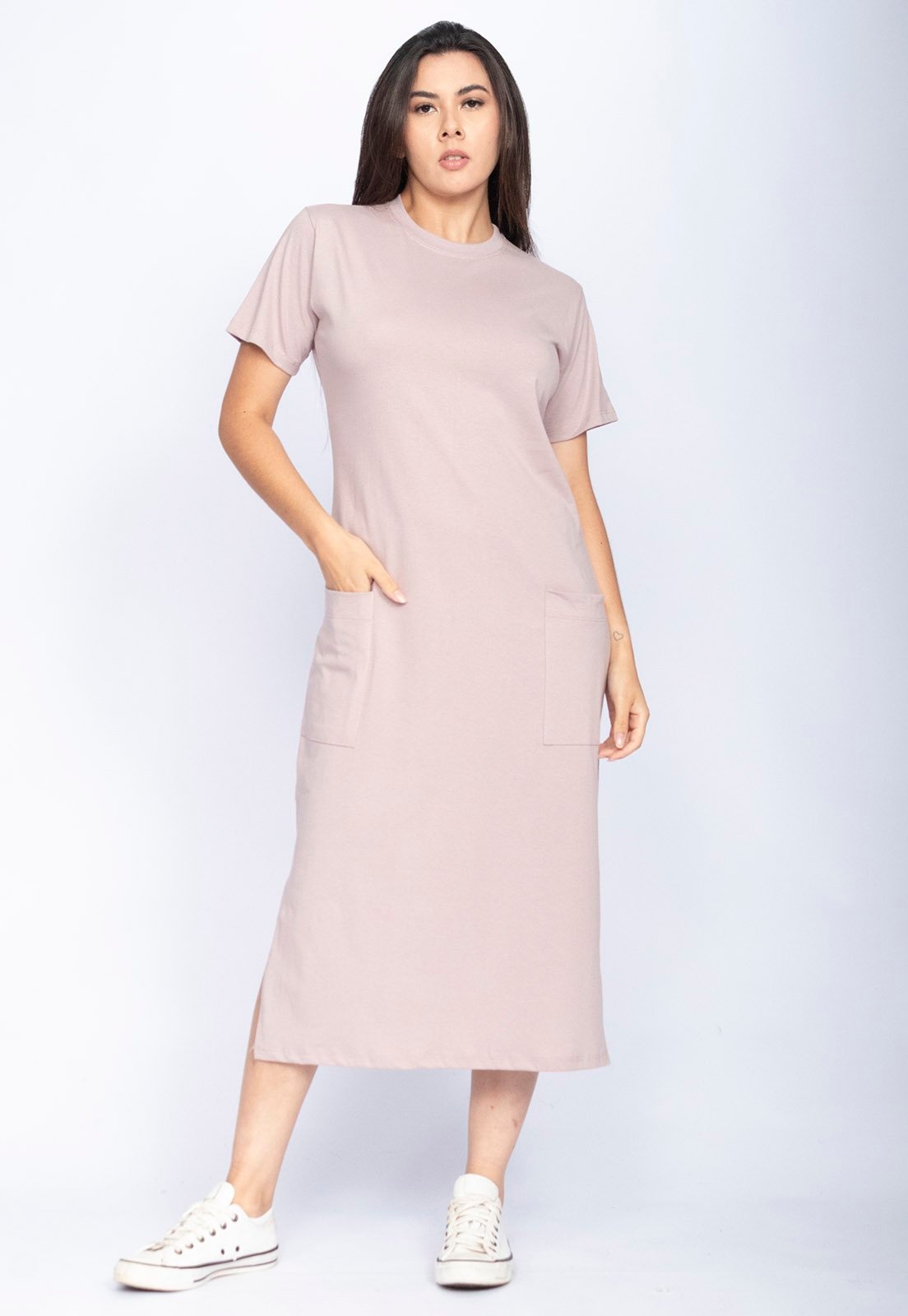 Imagem principal Vestido Cabanafree Midi Easy Algodão Manga Curta Malva Cabanafree rosa