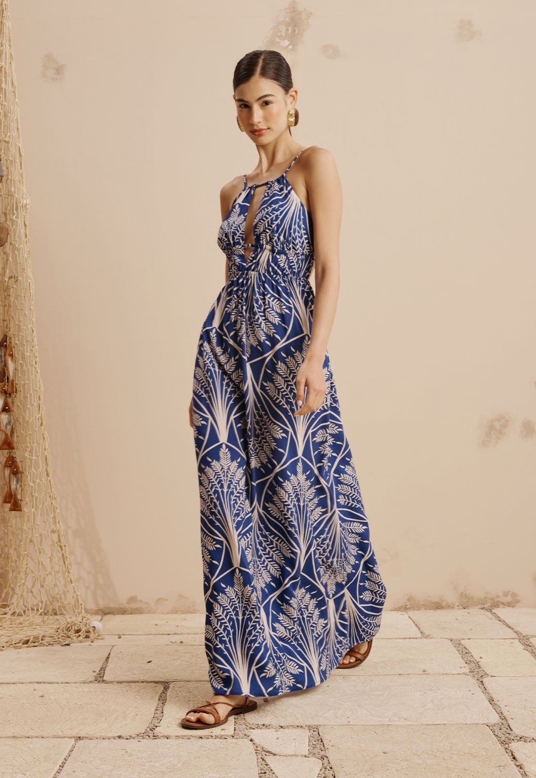 Imagem principal Vestido Longo Túnel Cintura Estampado Miriti CaCay azul