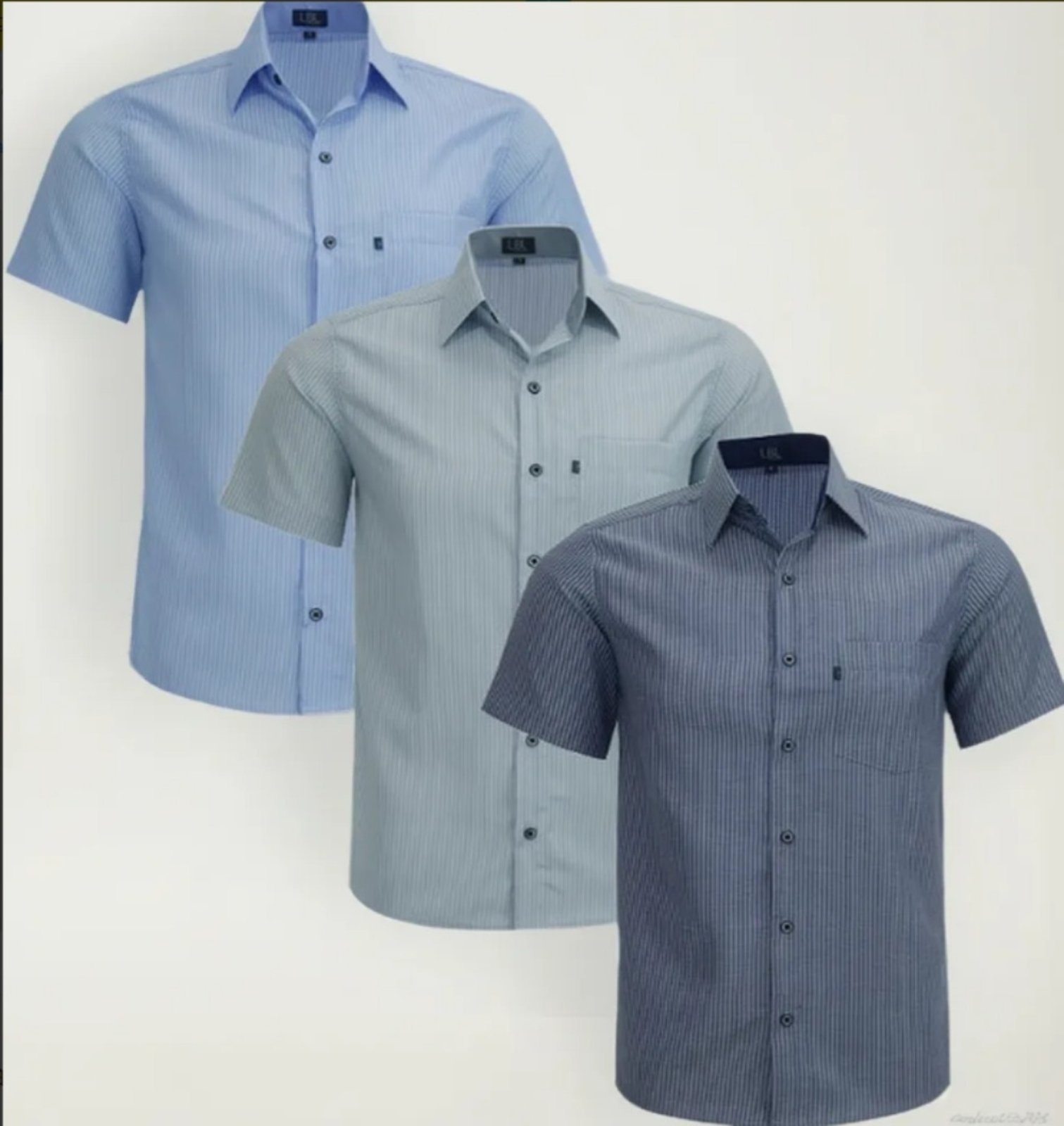 Imagem principal Kit Camisas Listrada Comfort LBL Poliéster Com Bolso Macia Fácil de Passar Manga Curta Amil azul/azul marinho