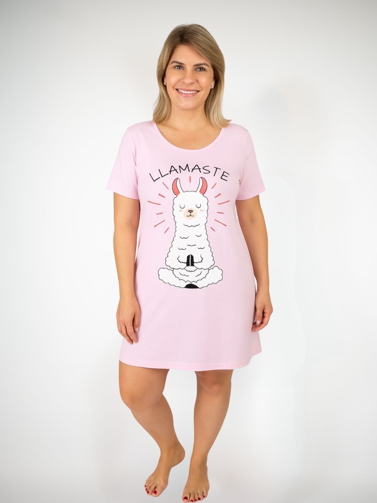 Imagem principal Camisola Algodão Plus Size Manga Curta Lhamaste Piante rosa