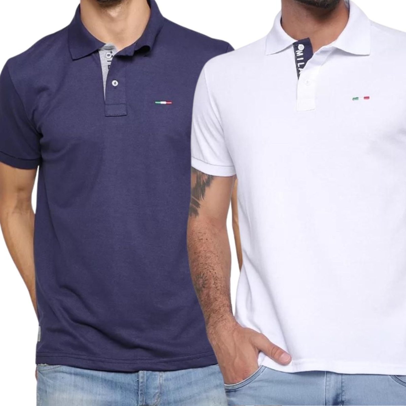Imagem principal Kit 2 Polos Masculina Básicas Industrie Piquet no Estilo Tommy Bordado Itália Marinho Cinza Industrie multicolorido