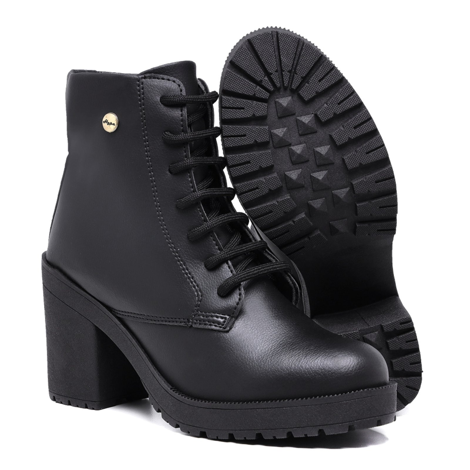 Imagem principal Bota Feminina Coturno Tratorado Salto Médio Grosso Zíper Hype preto