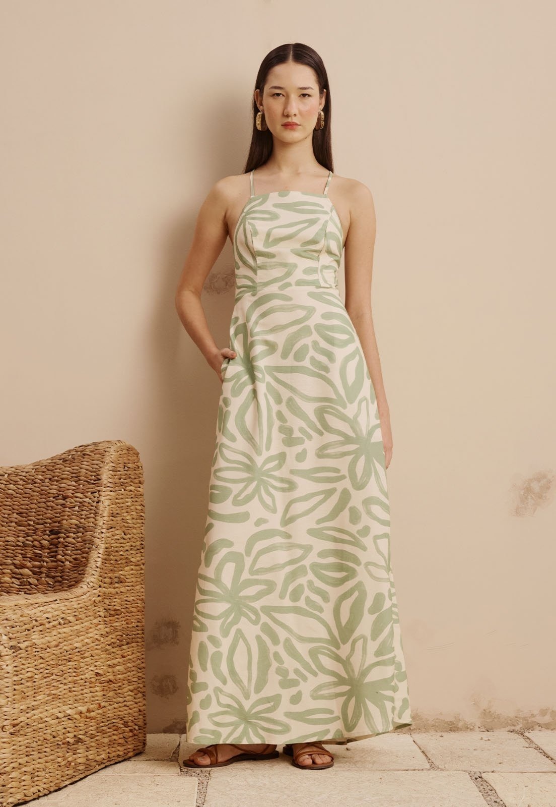 Imagem principal Vestido Longo Estampado Jari CaCay verde oliva