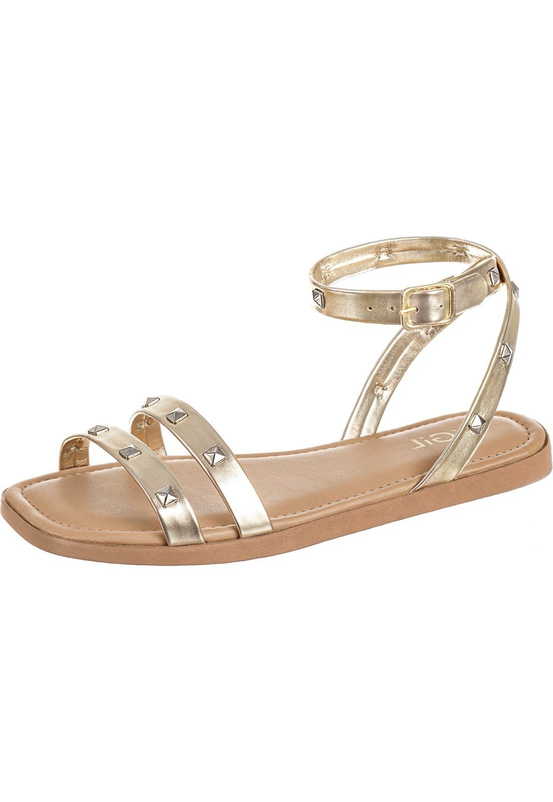 Imagem principal Sandália Feminina Gigil Rasteirinha Papete Pirâmides Gigil dourado/ouro velho