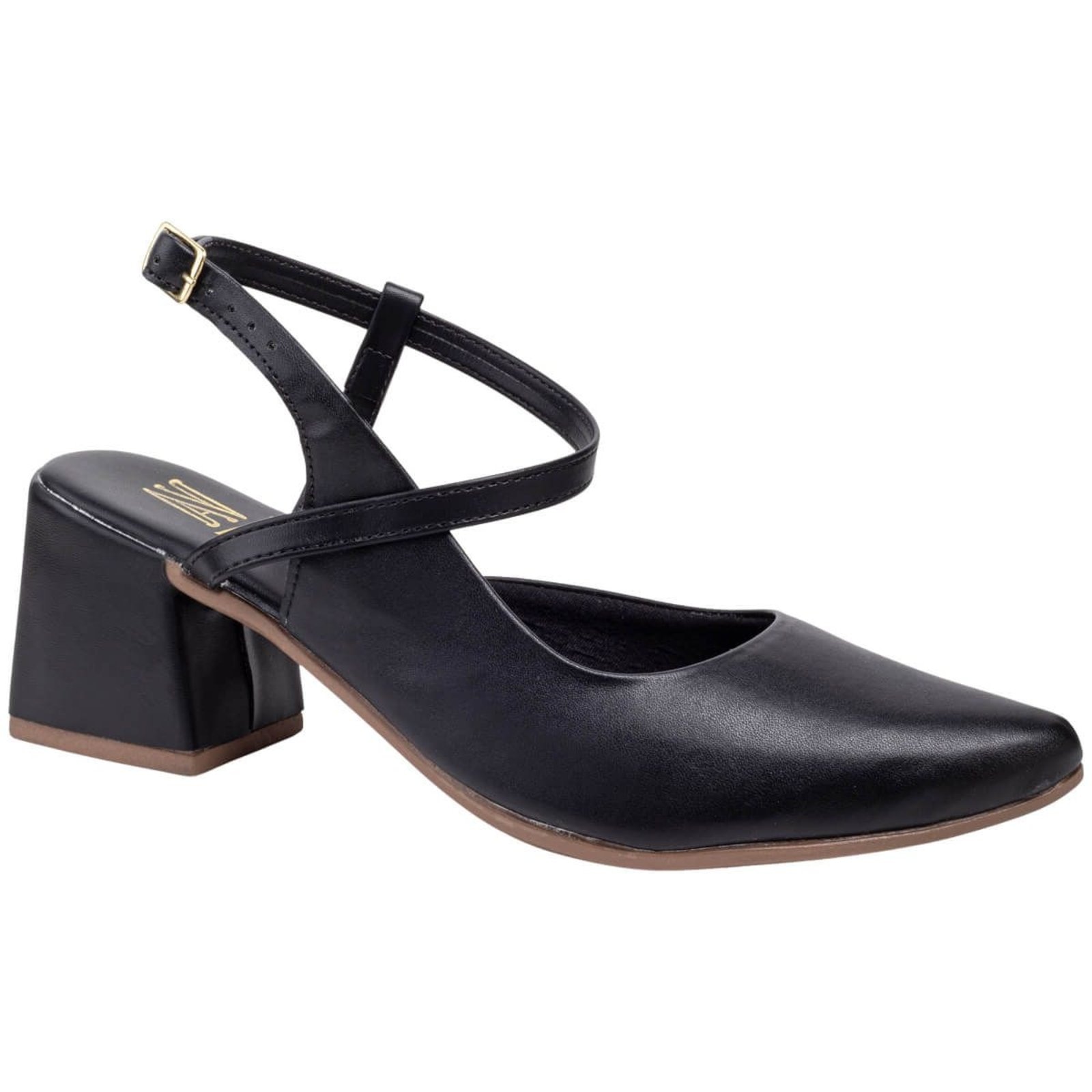 Imagem principal Sapato Feminino Slingback Mary Jane Scarpin Salto Grosso Bico Fino Social Via Angel 9101 VIA ANGEL preto