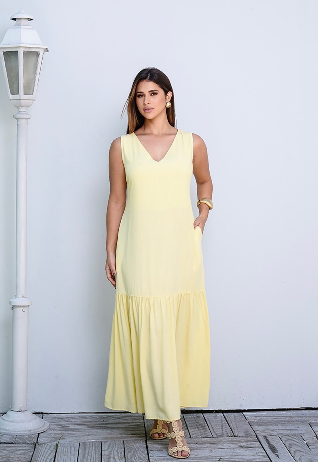 Imagem principal Vestido Longo com Barra Franzida BBonnie Isabelly BBonnie amarelo