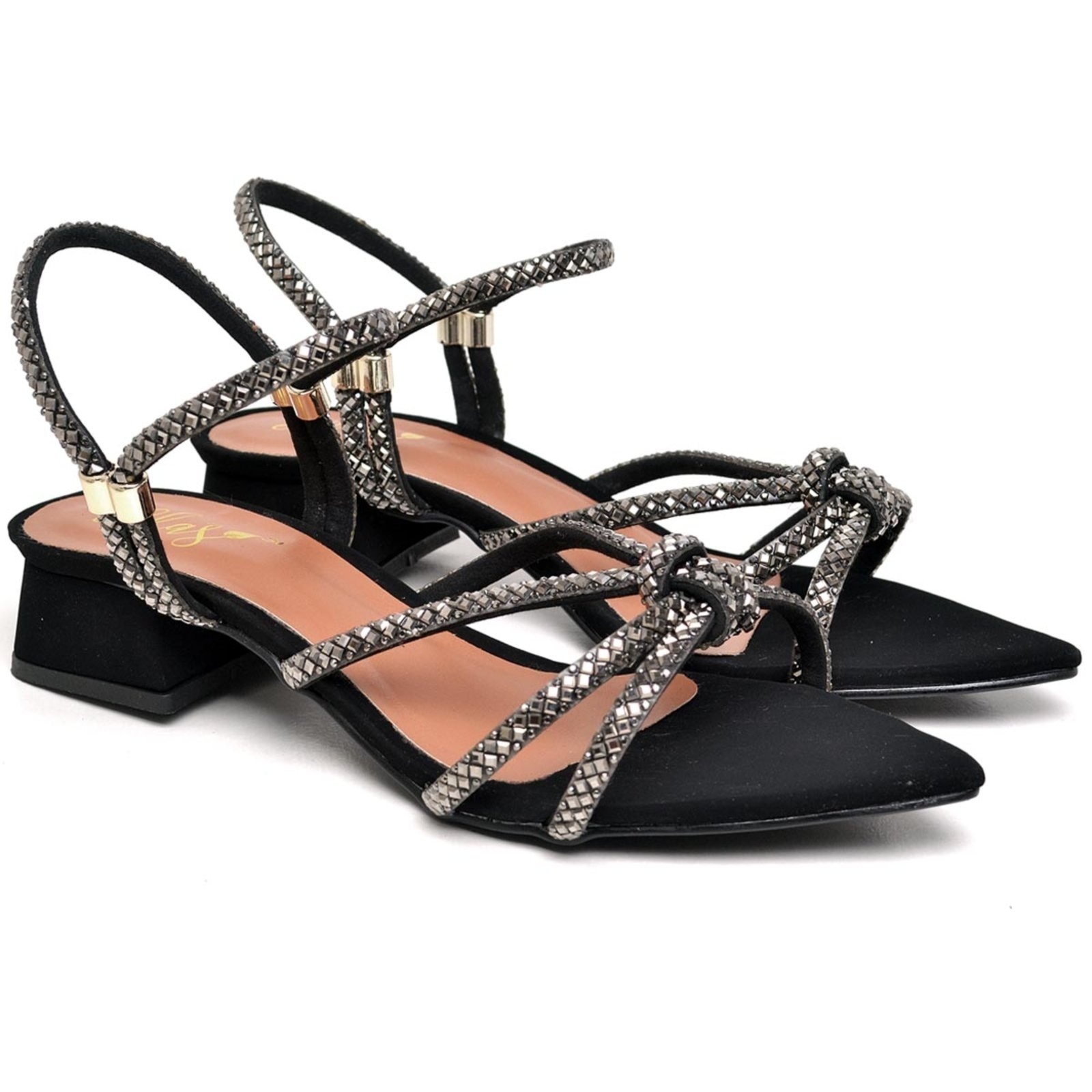 Imagem principal Sandália Salto Baixo Nobuck ComTira Pedra Ella's ZAFREM preto