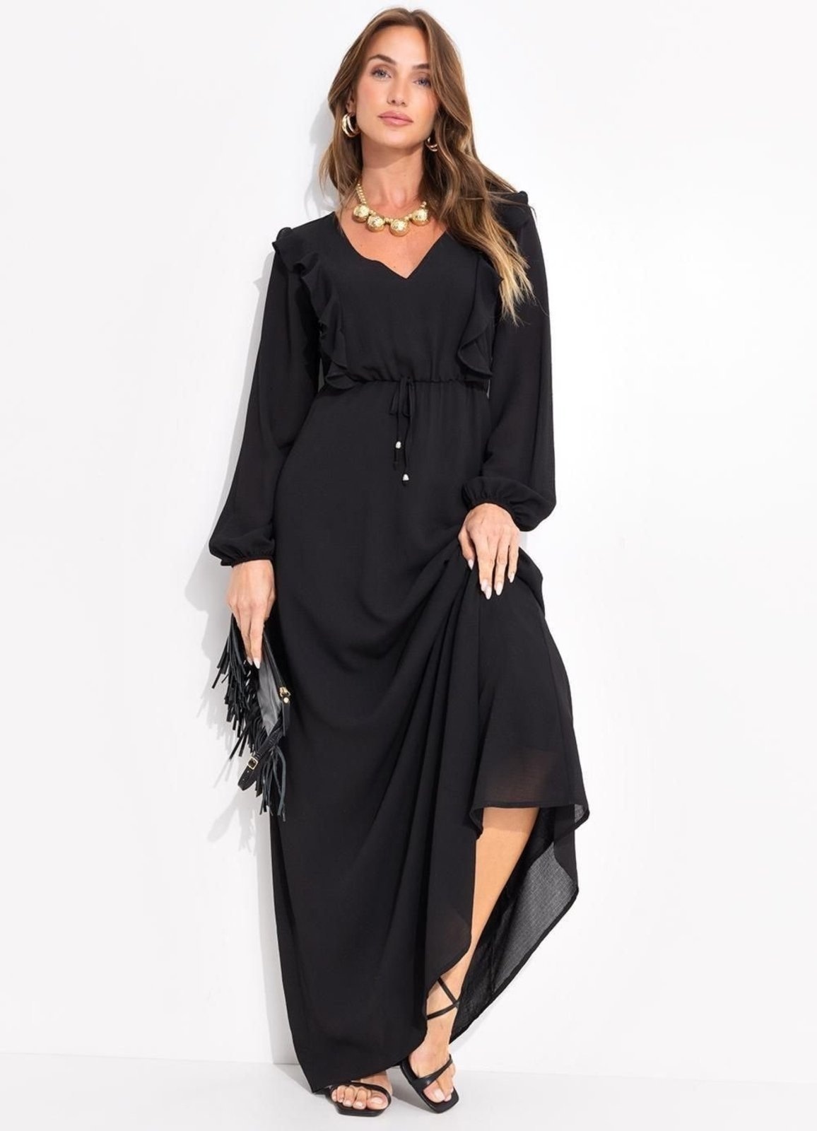 Imagem principal Vestido Feminino Em Crepe Plano Quintess preto