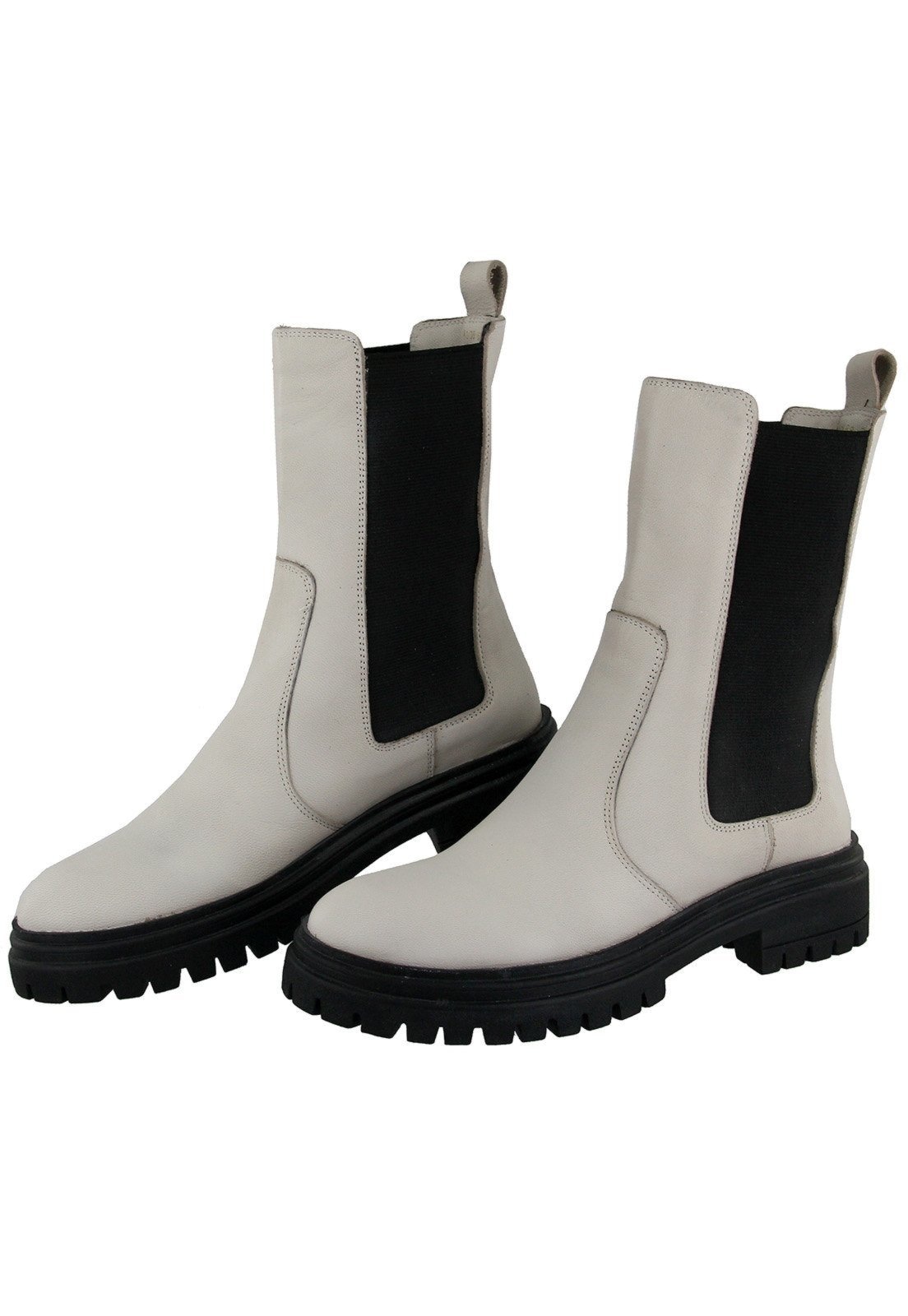 Imagem principal Bota Chelsea Coturno Elástico Em Couro Maria Paula Cano Médio Off White MARIA PAULA off-white white