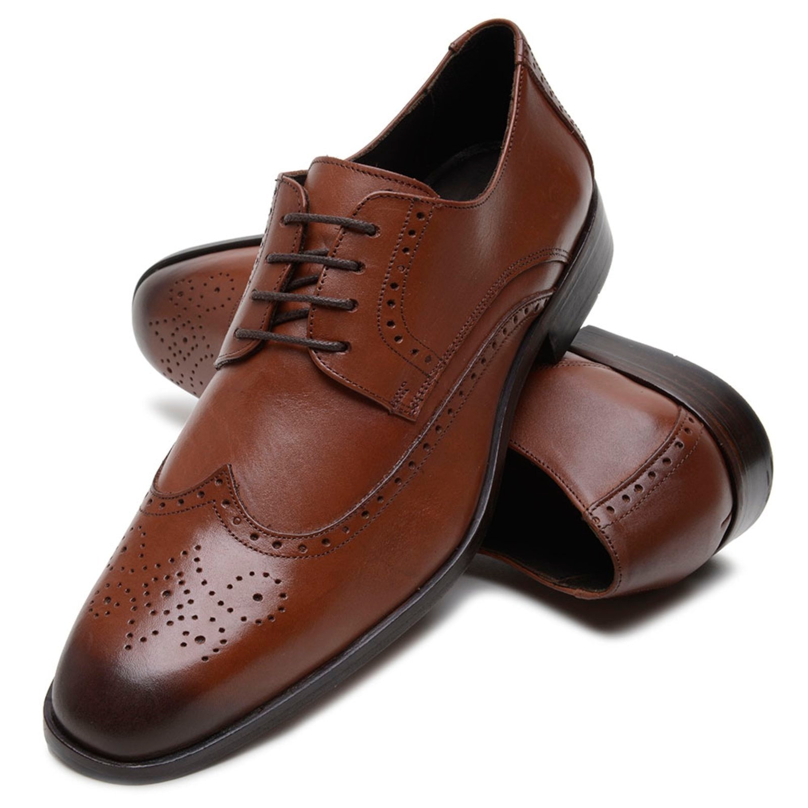 Imagem principal Sapato Social Masculino Veritimo Oxford Solado De Couro Clássico Brogue Elegante Conforto Whisky Veritimo marrom