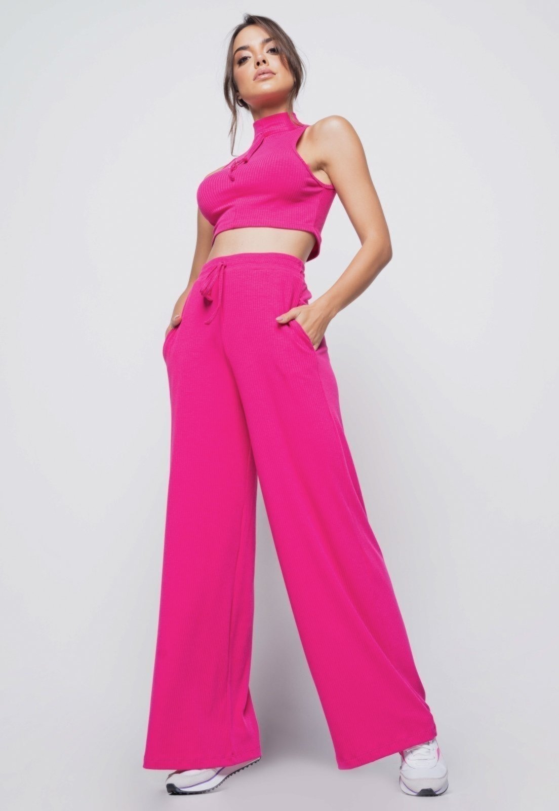 Imagem principal Calça Salvatore Wide Leg Malha Canelada Pink Salvatore Fashion rosa pink