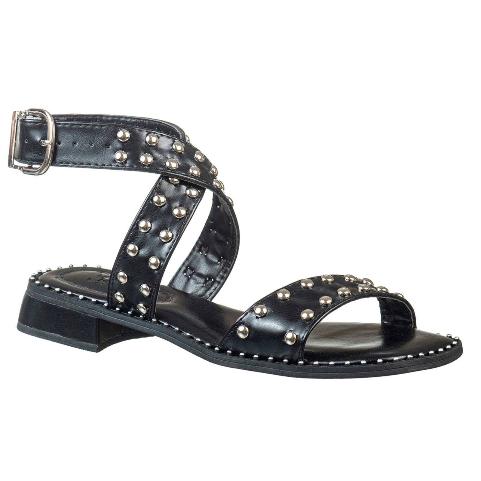 Imagem principal Sandália Feminina Estilo Rock Chic C/ Tachas E Salto Baixo- Via Birigui VB Calçados preto