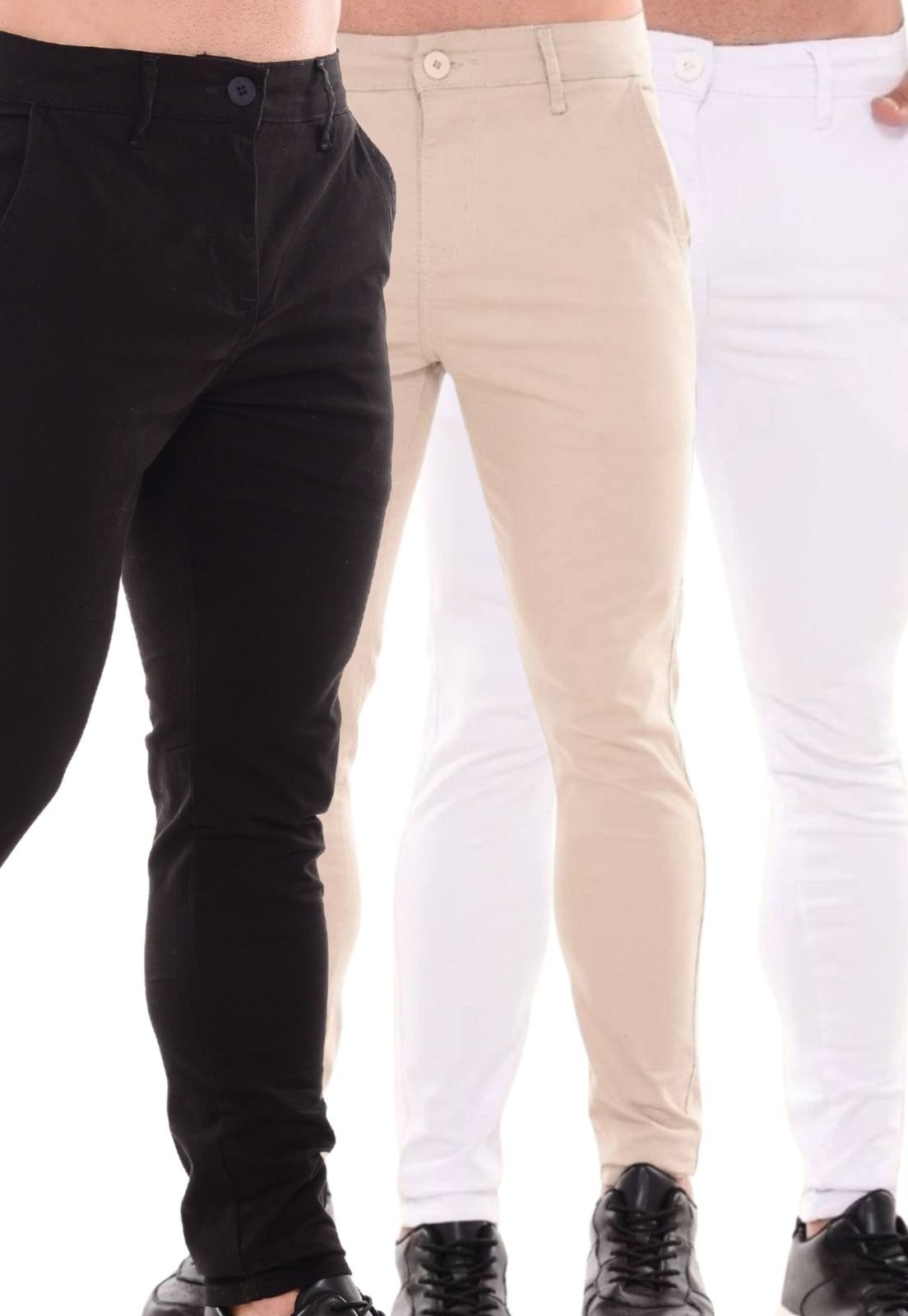 Imagem principal Kit 3 Calças Sarja Masculina Mys Jeans Confortável Estilosa Branco Preto Bege Ethereal Jeans multicolorido