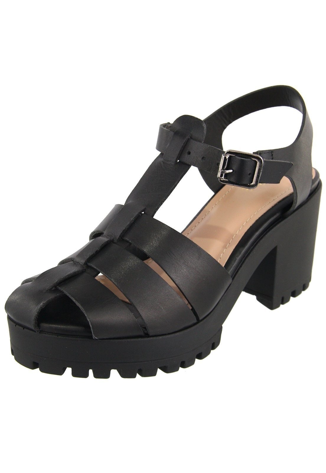 Imagem principal Sandália Tratorada em Couro Salto Bloco Tiras Maria Paula Preta MARIA PAULA preto