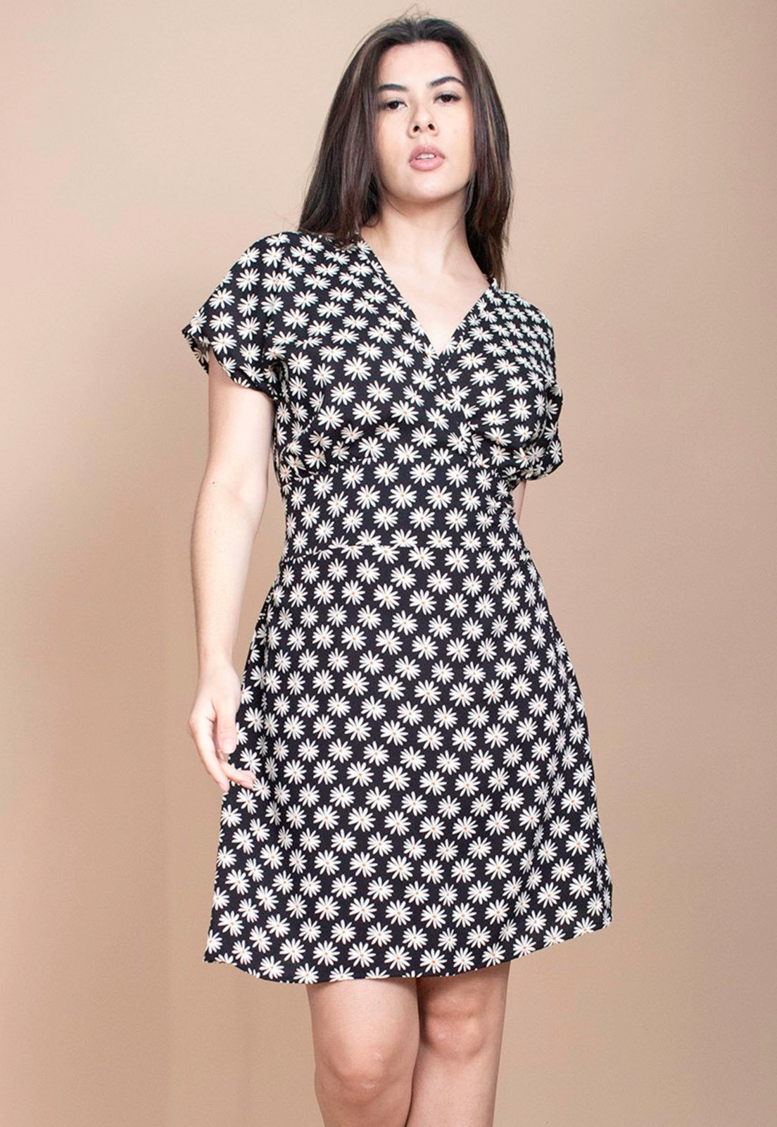 Imagem principal Vestido Cabanafree Curto Viscose Elastex nas Costas Estampa Encanto das Margaridas Cabanafree amarelo/estampado/off-white