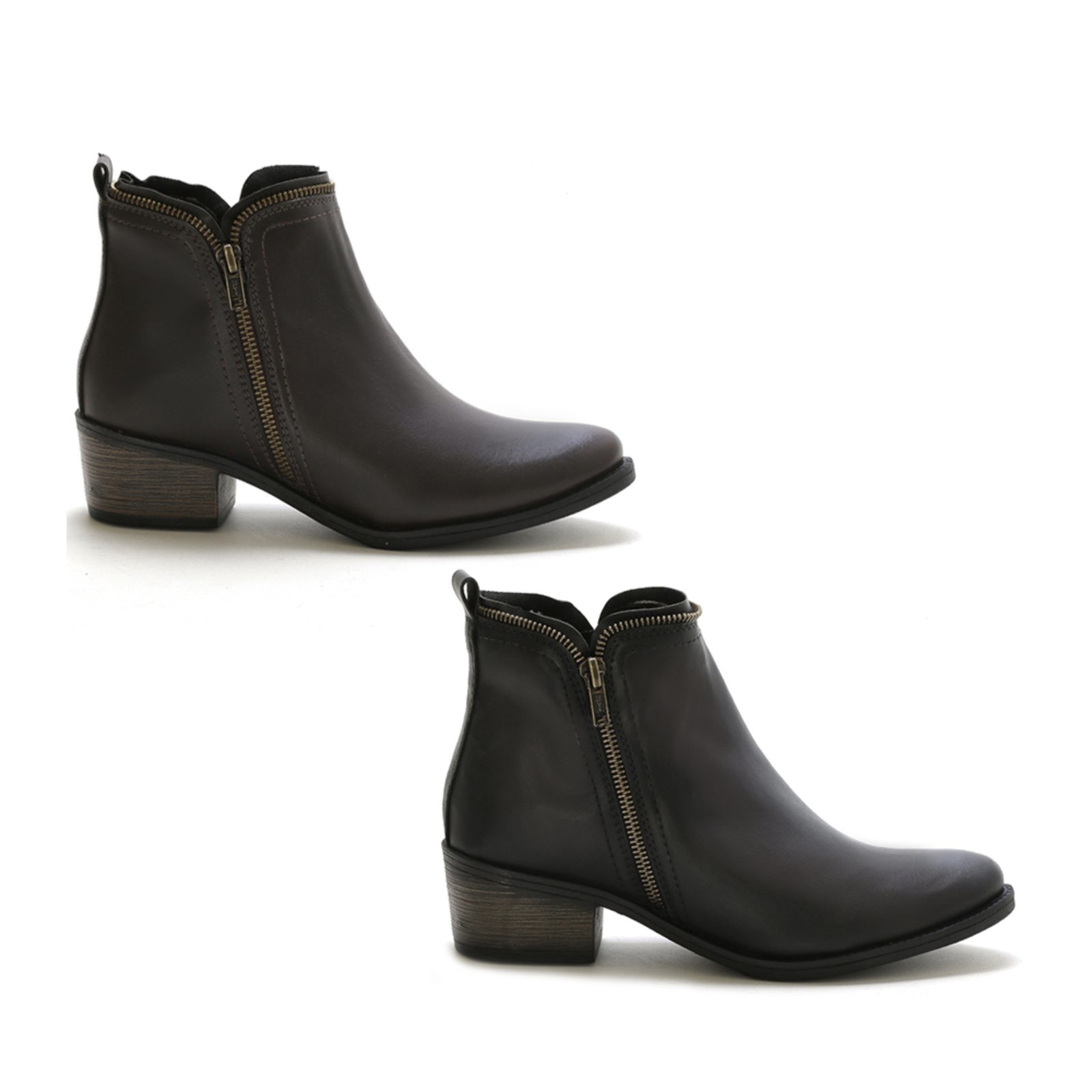 Imagem principal Kit 2 Pares Bota Feminina Bredeni Com Ziper Cano Baixo Preto/Marrom BREDENI multicolorido